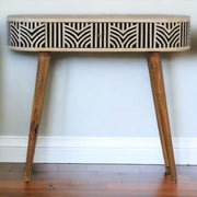 Edessa Console Table, Bone Inlay 1 Drawer, Solid Wood Black and White