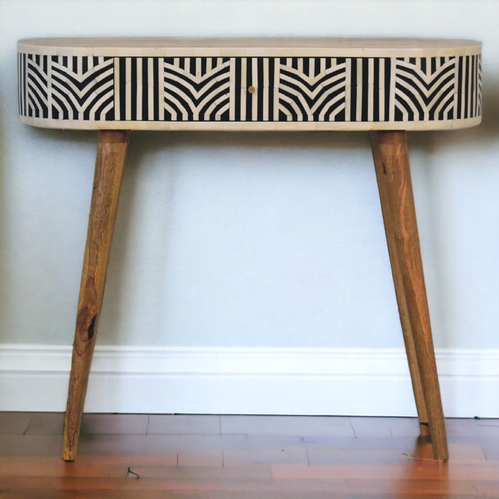 Edessa Console Table, Bone Inlay 1 Drawer, Solid Wood Black and White