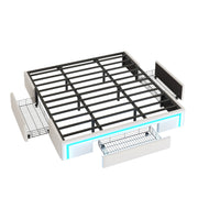 PU-Leder-Bettgestell mit Schubladen und LED-Beleuchtung, Beige/Grau