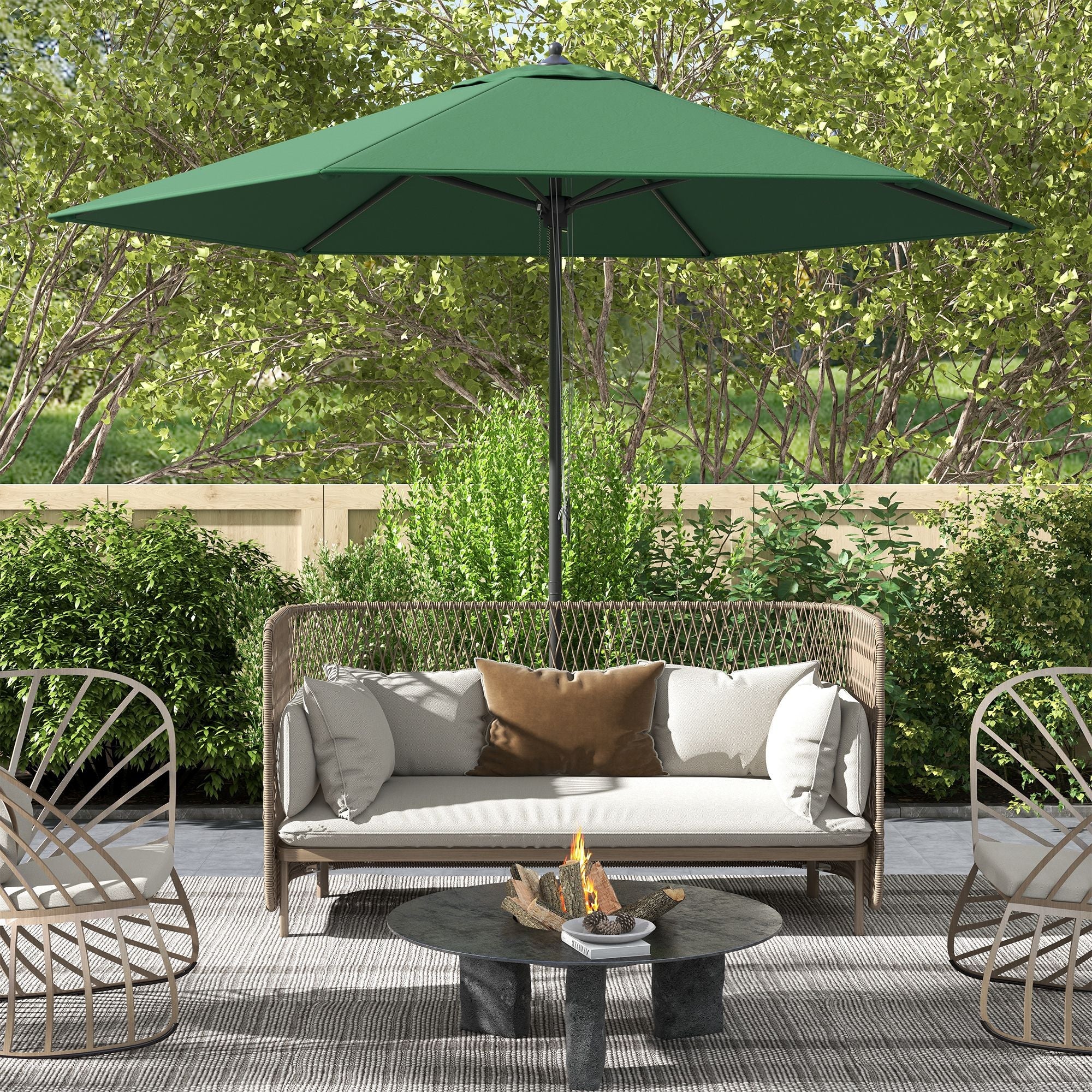 Garden Parasol Umbrella, 2.8m Round Market Sun Shade Canopy, Green