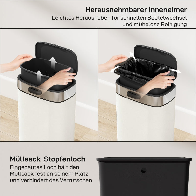 Waste Bin 5L Freestanding or Wall-Mounted Stainless Steel Cream White