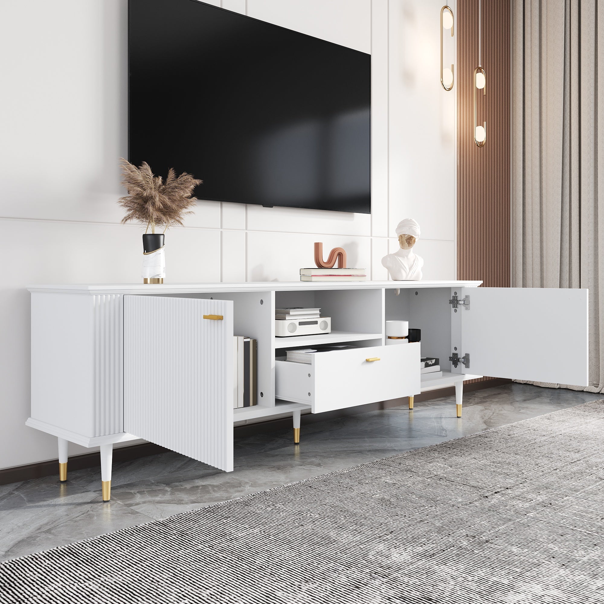 TV Stand with Storage and Cable Management