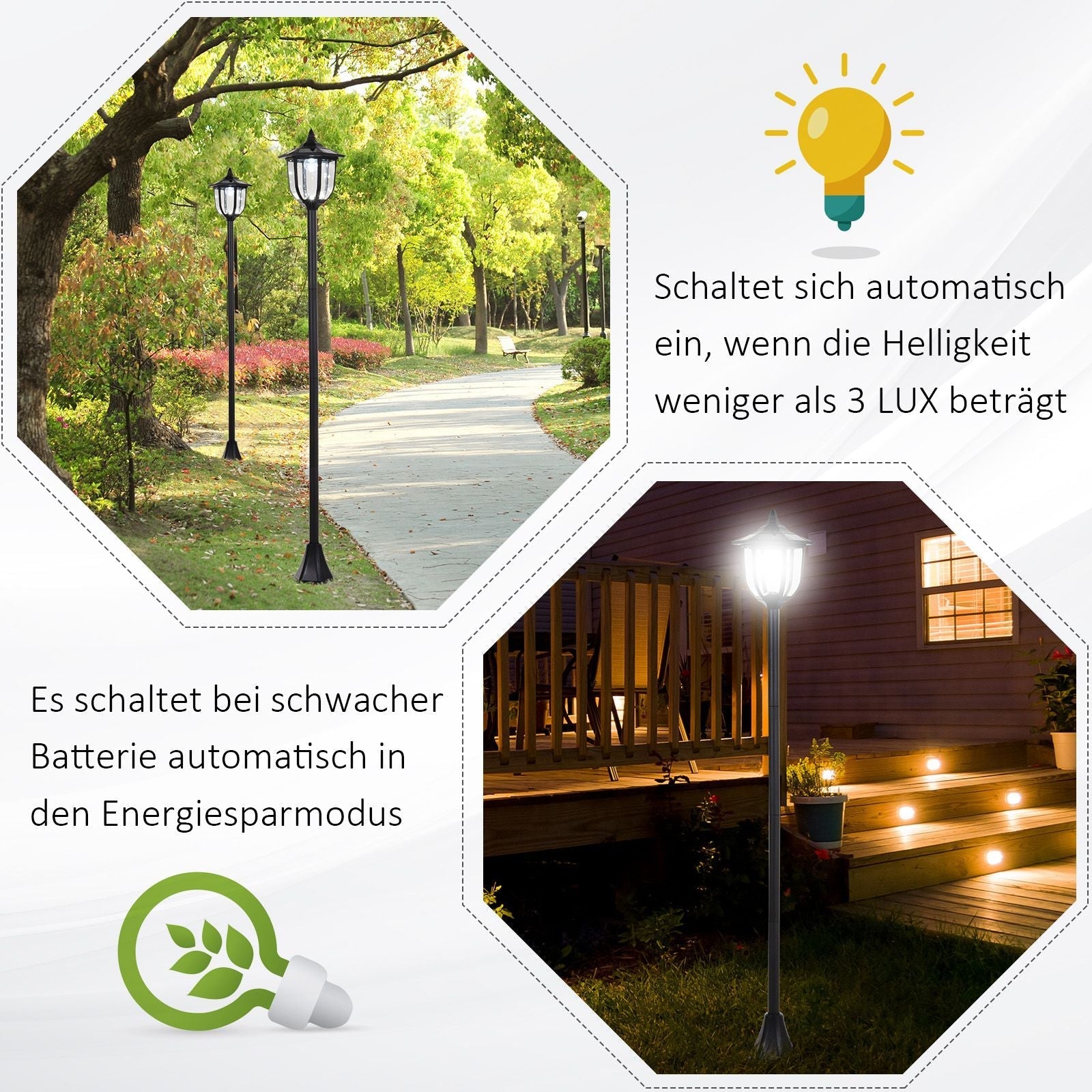 Solar Garden Light LED Lantern 30/60 Lumens, Black Plastic