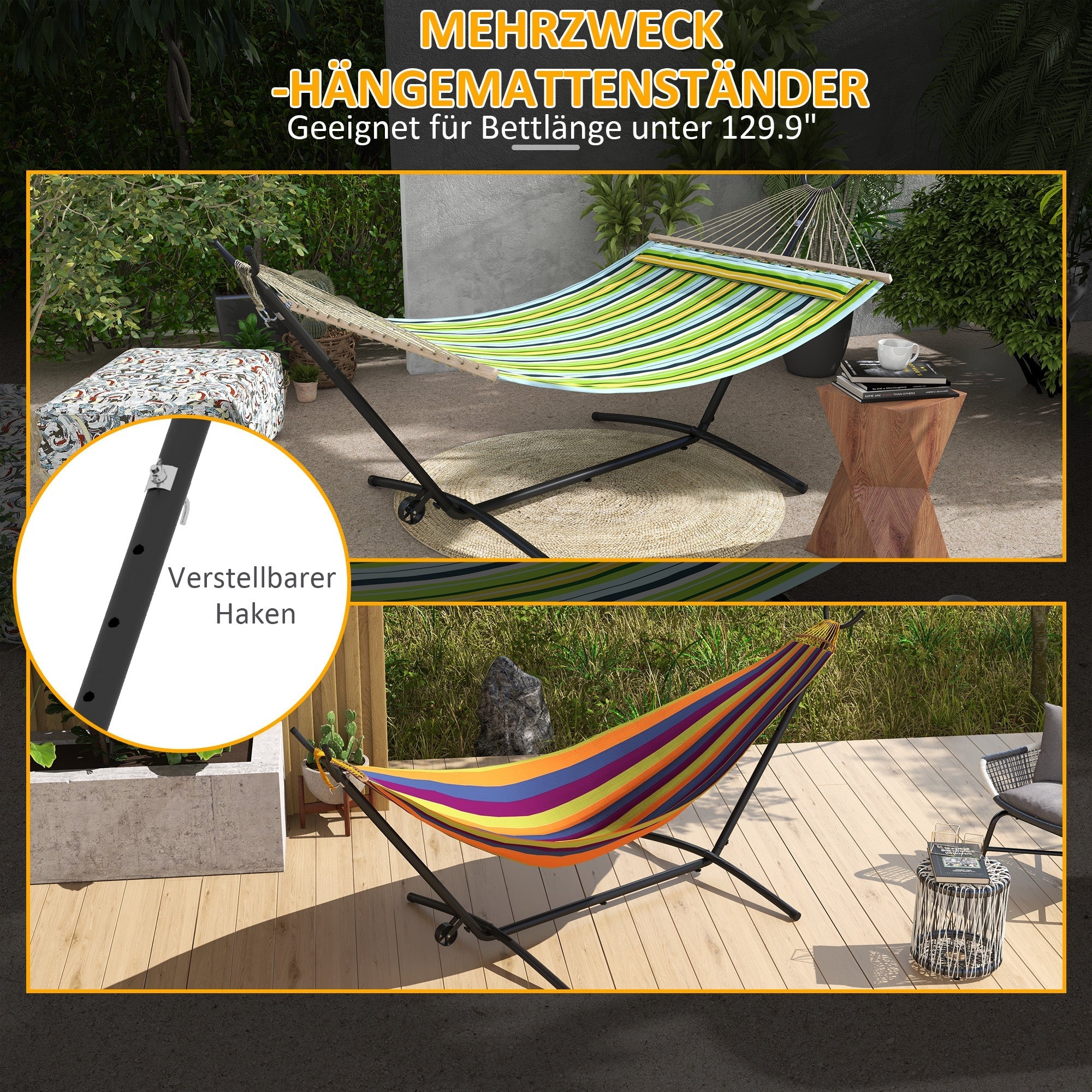 Hammock Stand with Wheels, Adjustable Hooks, Carrying Bag, 220 kg Capacity - Sturdy Steel
