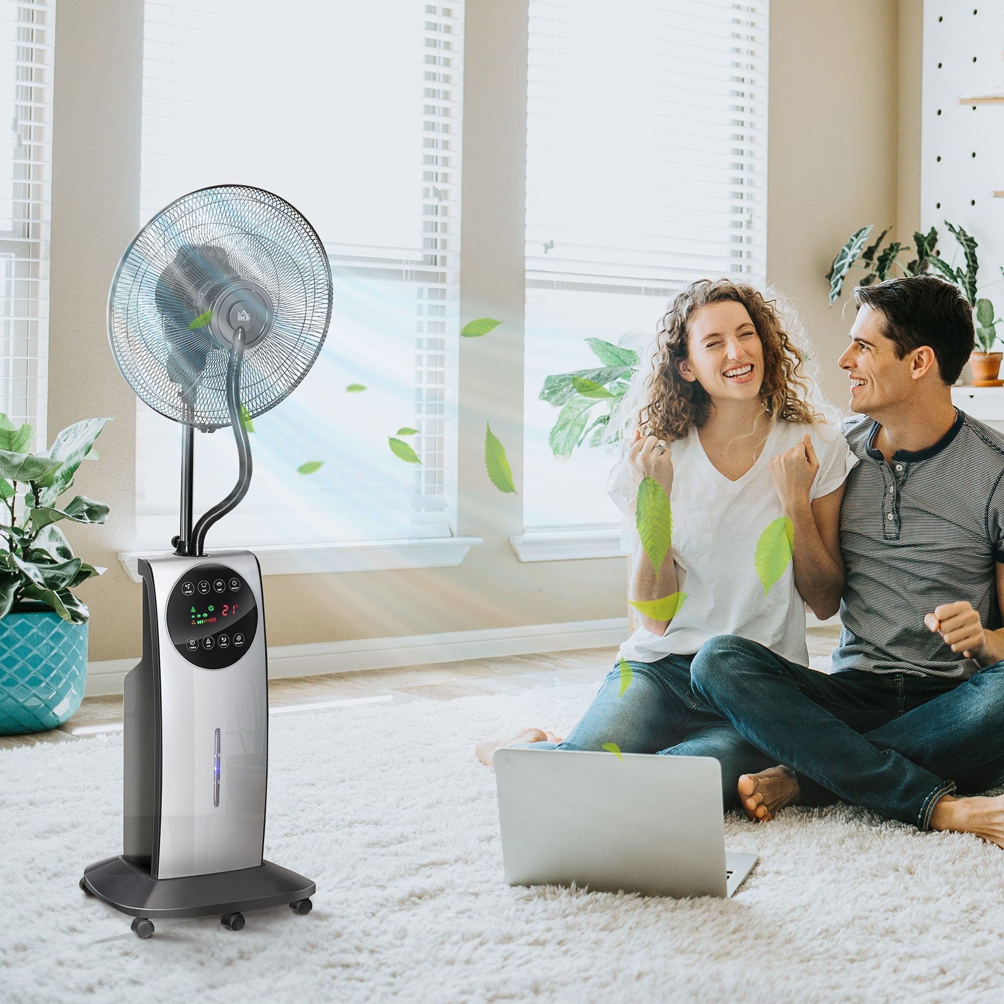 Pedestal Fan with Misting Function, 90W 3 Air Modes, Remote Control, Black