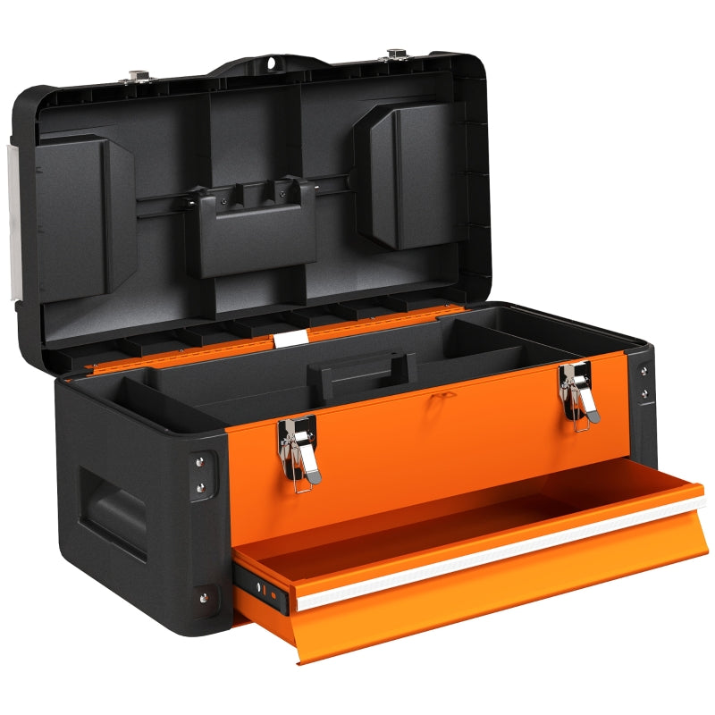 Tool Box with Drawer, Storage Compartment, Steel, Orange