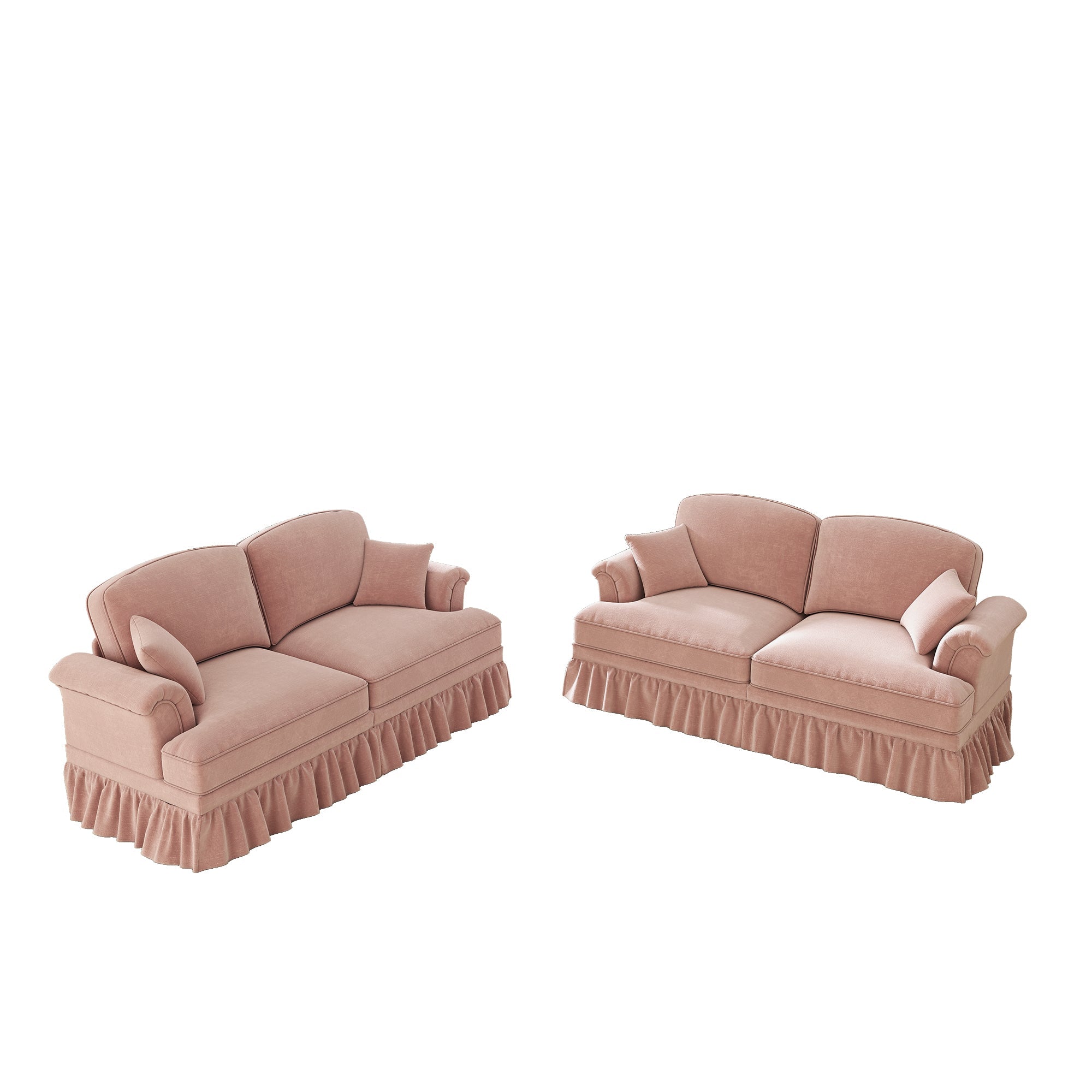 L-Shaped 2-Seater Sofa Mid-Century Movable Ottoman Chenille - Pink