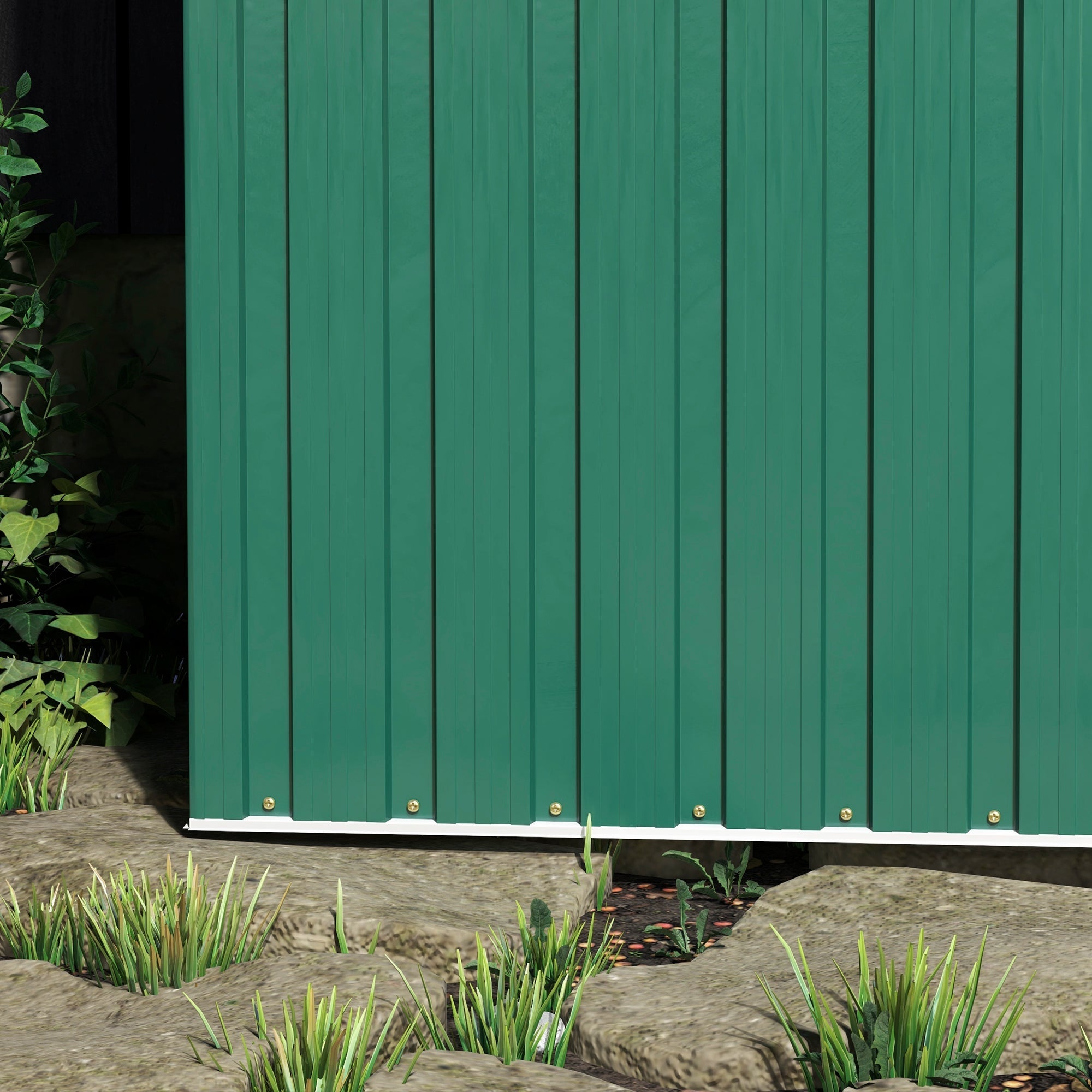 Garden Storage Shed with Sliding Door and Sloped Roof, Green