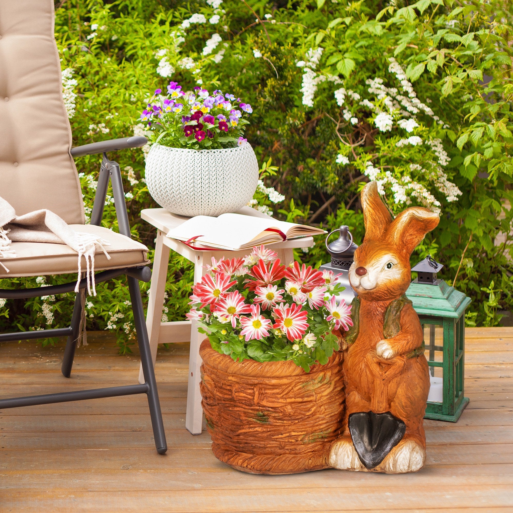 Flowerpot Rabbit Wicker Basket Herb Pot with Drainage Hole MgO