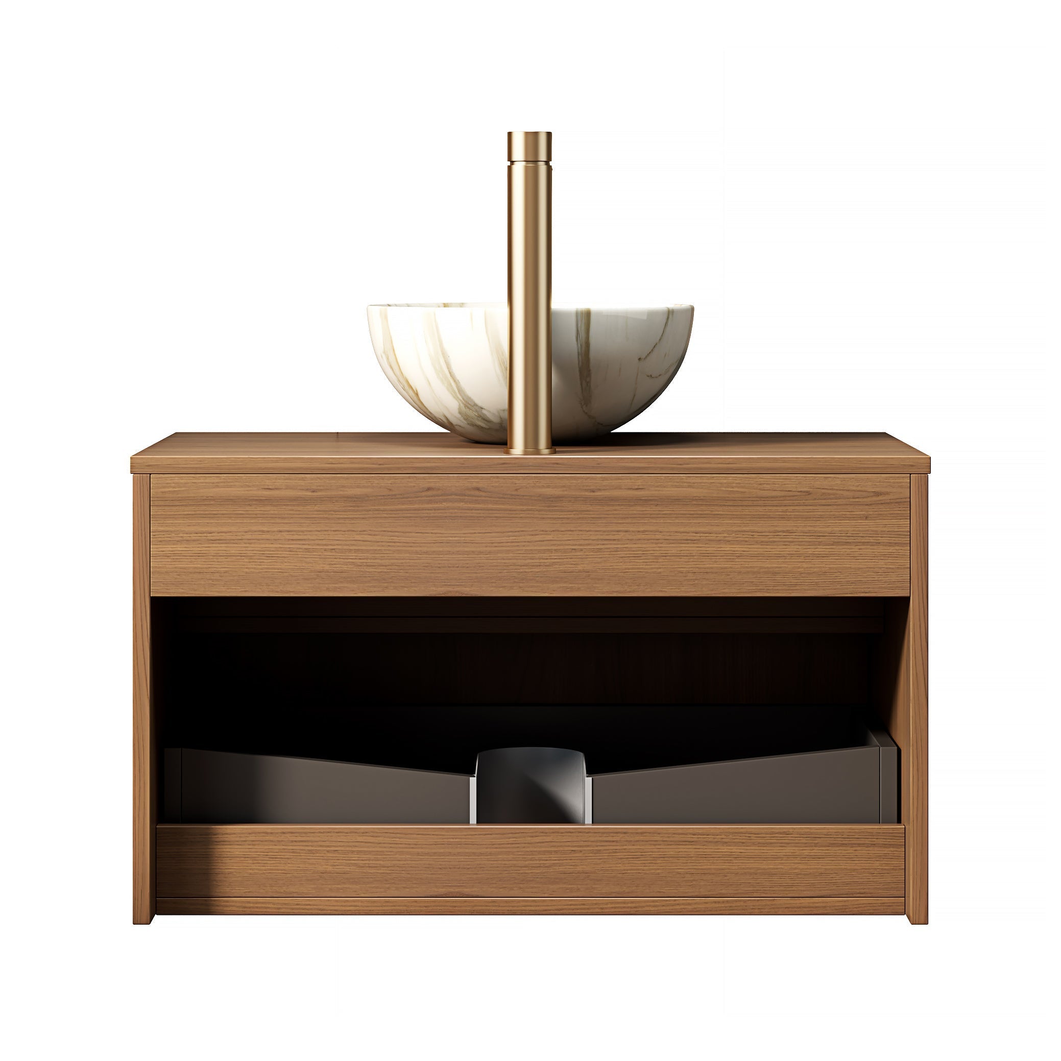 Floating Bathroom Sink with Ceramic Bowl and Sensor Light, Espresso Wood Grain