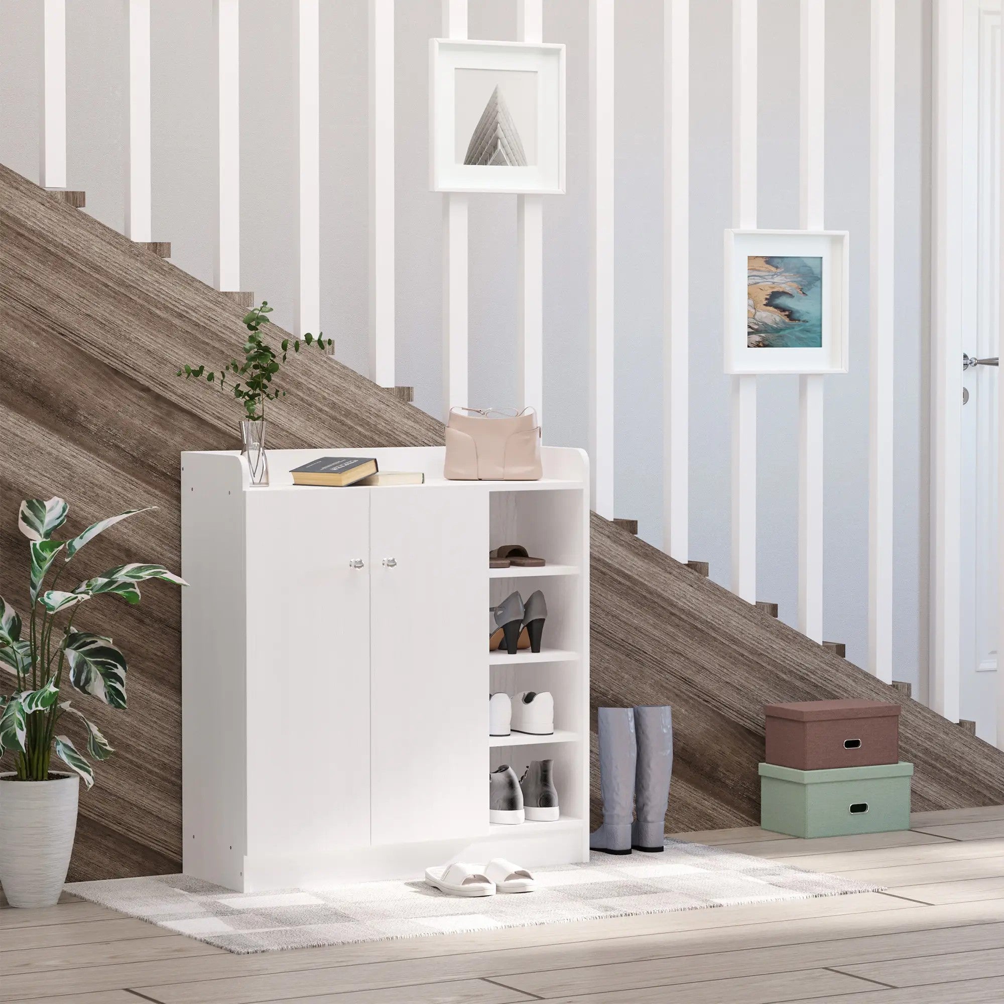 Shoe Cabinet 2 Doors 4 Compartments 83x30x90cm, White