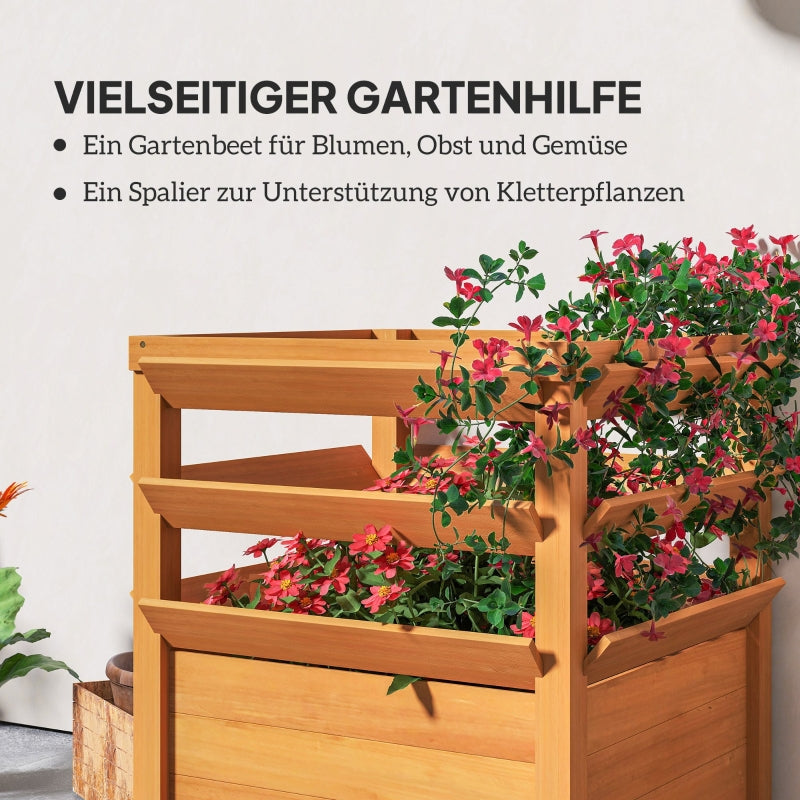 Raised Bed Planter with Trellis, Open Floor, Wood