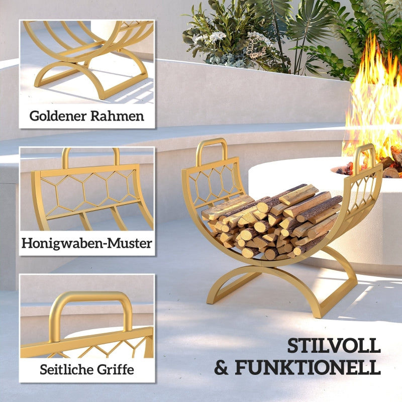 Indoor Firewood Rack 46x36x41cm for Fireplaces Stoves - Metal Gold