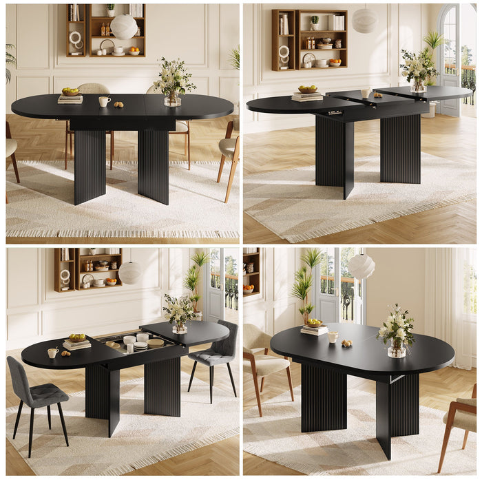 Extendable Dining Table with Internal Extension Leaves, 120-160cm, Black