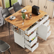 Extendable Kitchen Island Trolley 8 Drawers Worktop Wheels - White