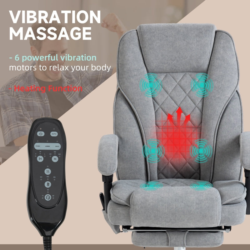 Massage Office Chair, Heated Reclining with Adjustable Height and Footrest, Grey