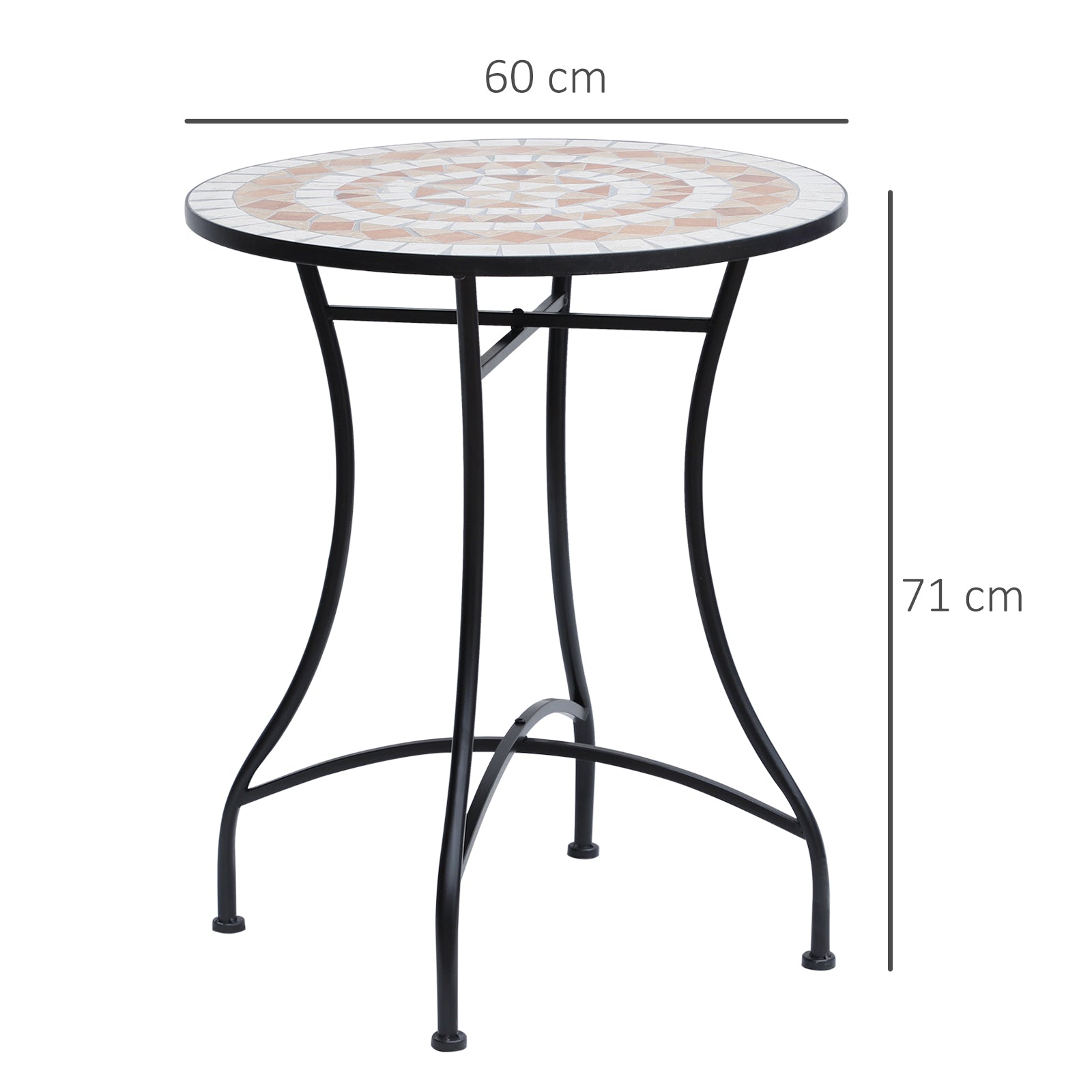 Mosaic Garden Table Round Ø60cm Balcony Side Table Steel Ceramic Orange/White