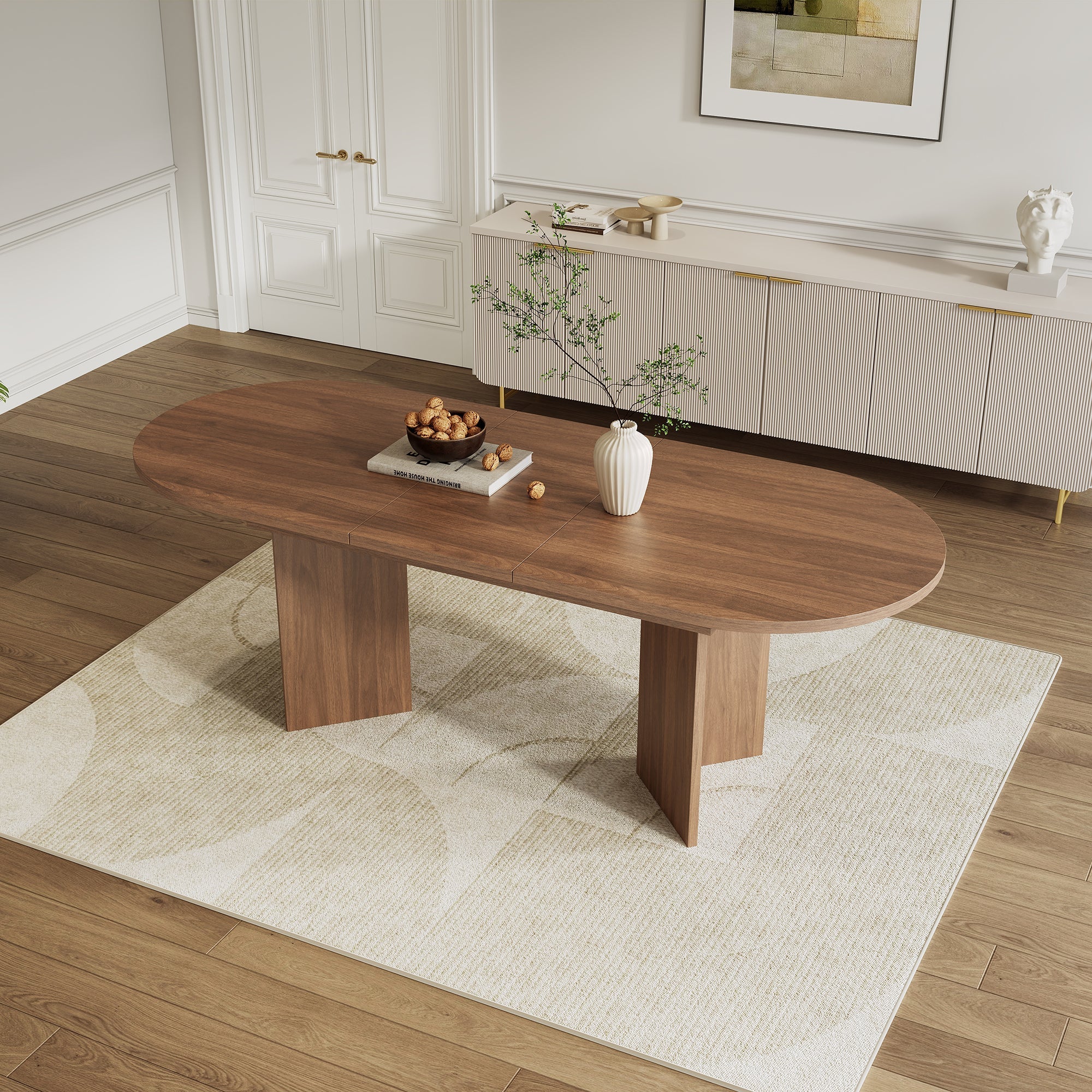 Extendable Dining Table, 120/160 x 80 cm for 4-6 People with Rounded Corners, Walnut