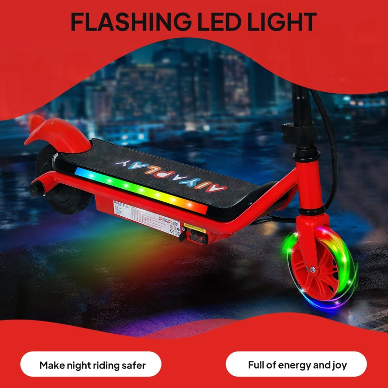 Electric Scooter for Kids, Aged 6-14 Years, with Colourful Lights, Red