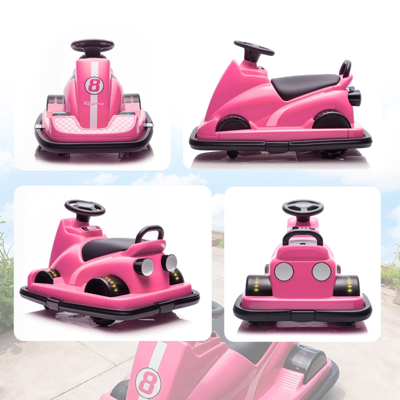 Bumper Car for Children with 360-Degree Rotation and LED Lights, Pink