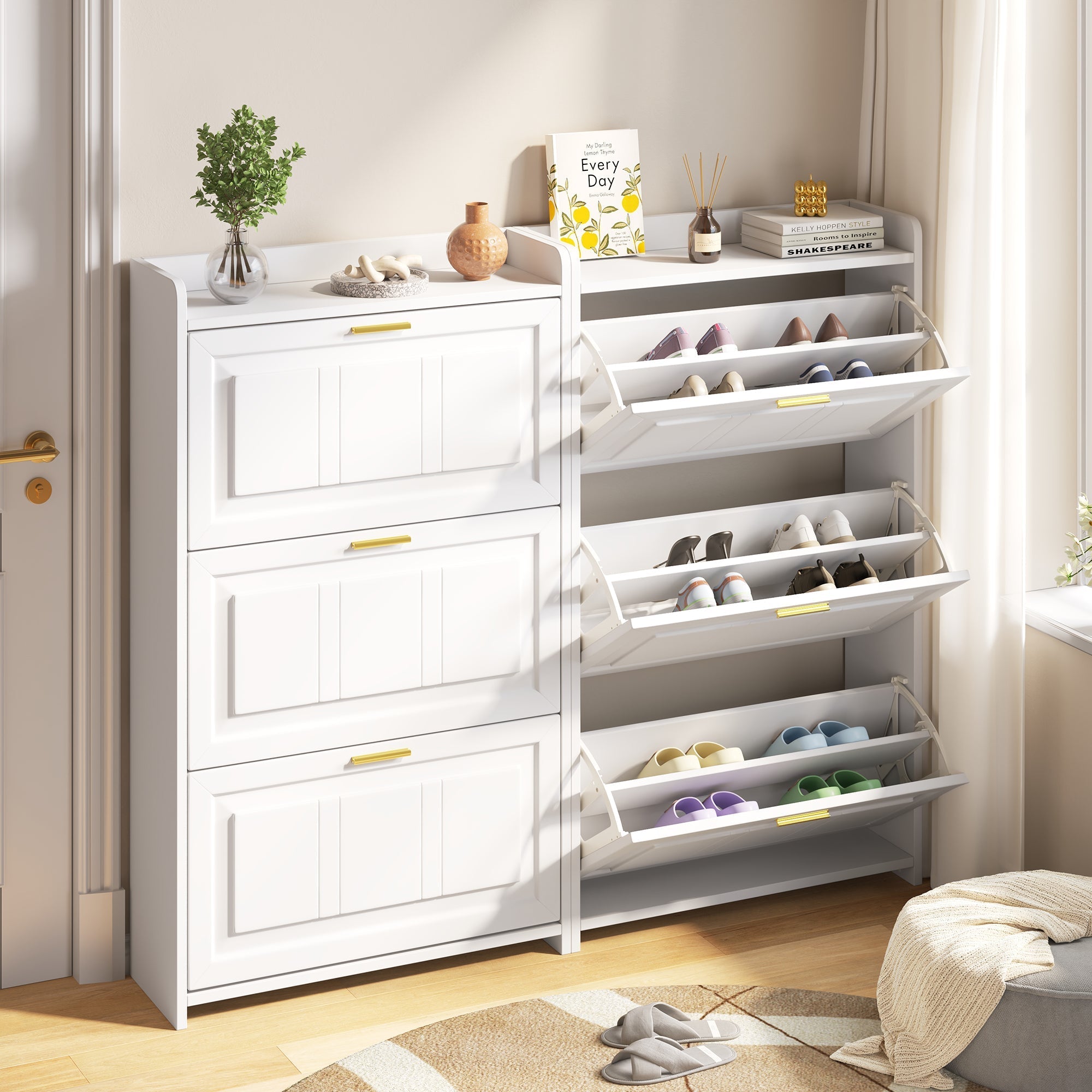 Shoe Cabinet Set Tall Storage 6 Compartments 70x24x120cm White MDF+Chipboard 2-piece