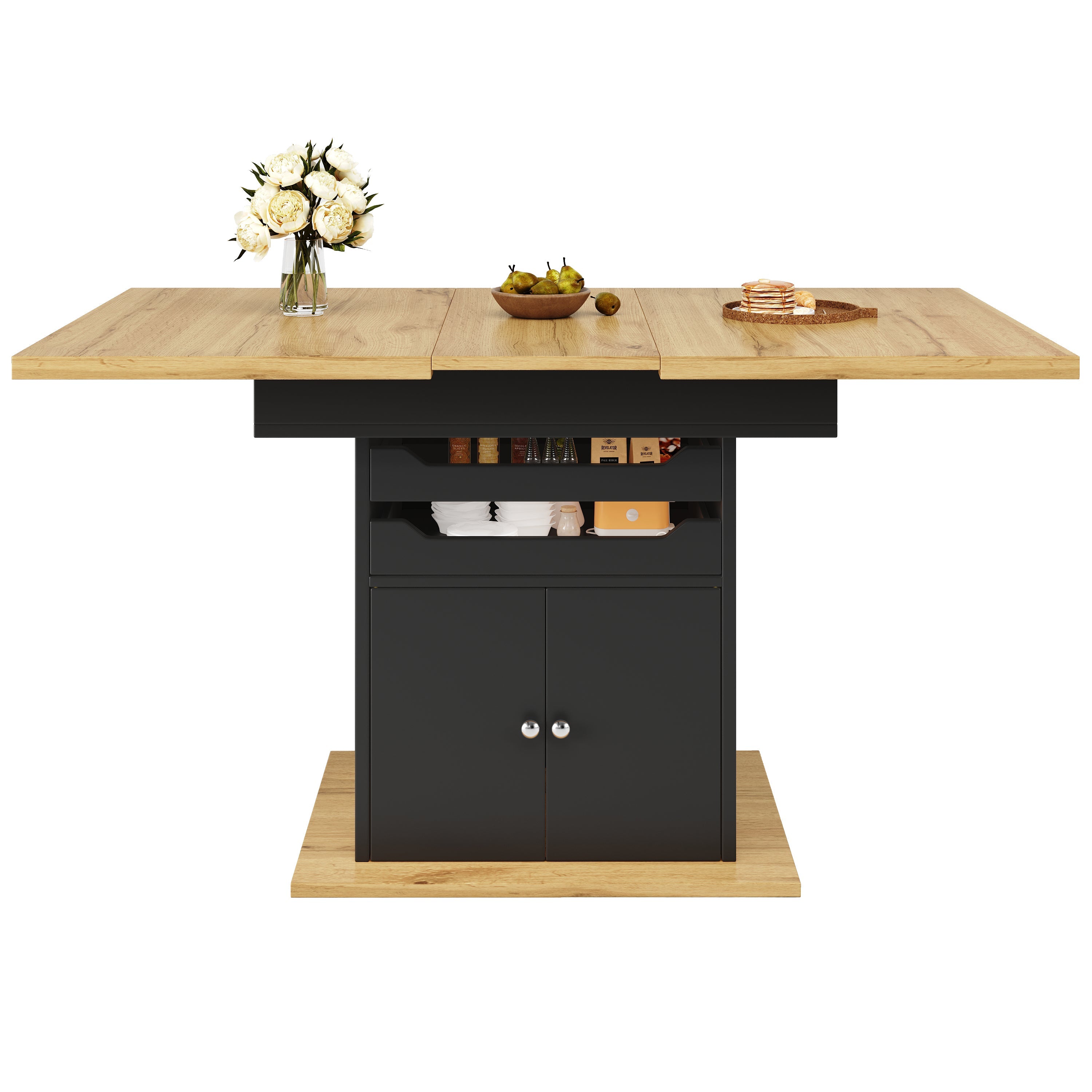 Telescopic Dining Table, Extendable Foldable 4-6 Person Storage, MDF Metal