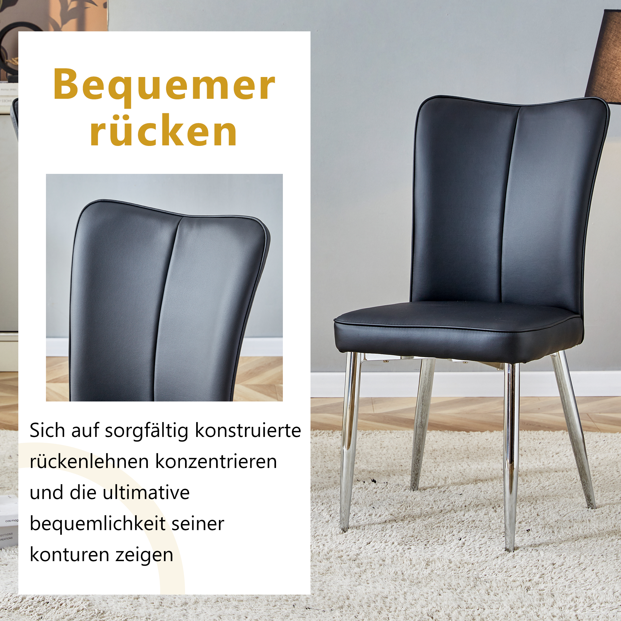 2 Dining Chairs Modern PU Silver Metal Legs 89cm High - Black