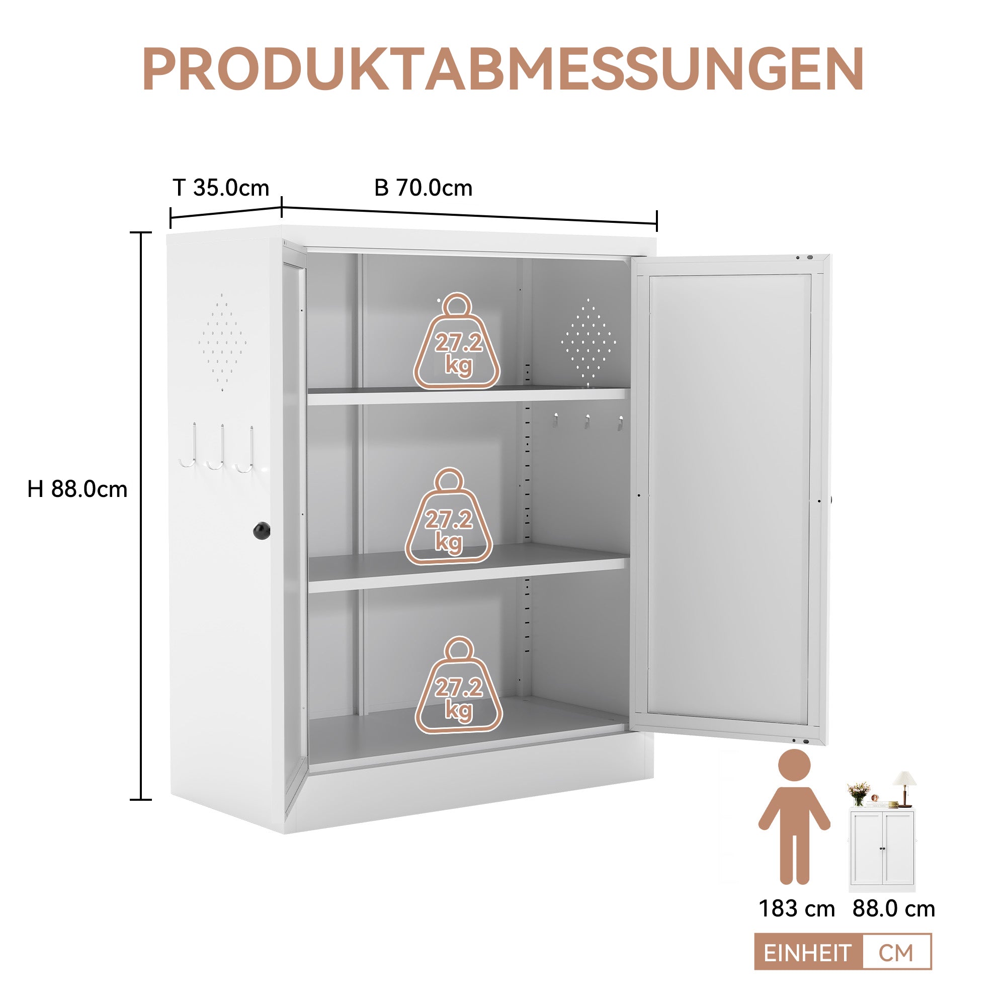 Freistehendes Lagerregal 88cm hoch, höhenverstellbare Böden, Metall Weiß