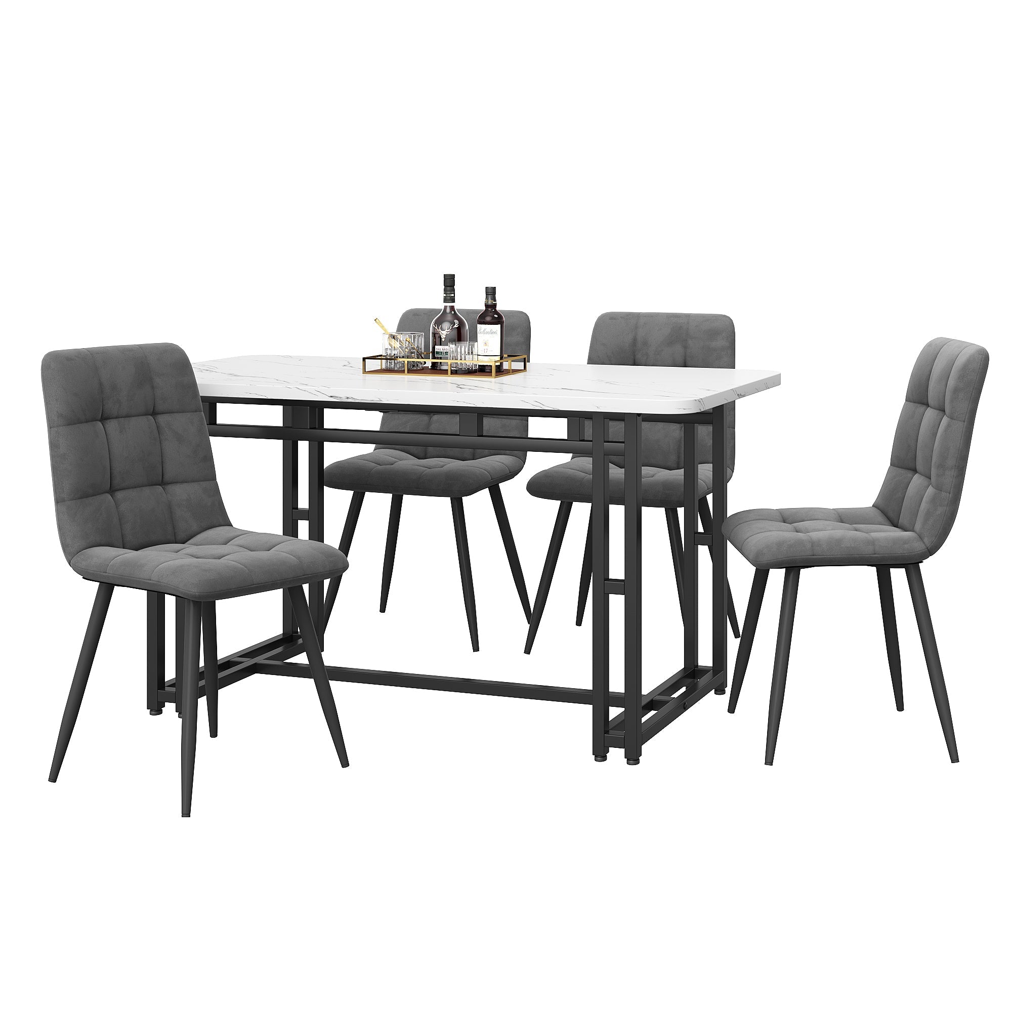 Dining Set 5-Piece 120x70cm Table 4 Dark Grey Velvet Chairs Black Iron Legs