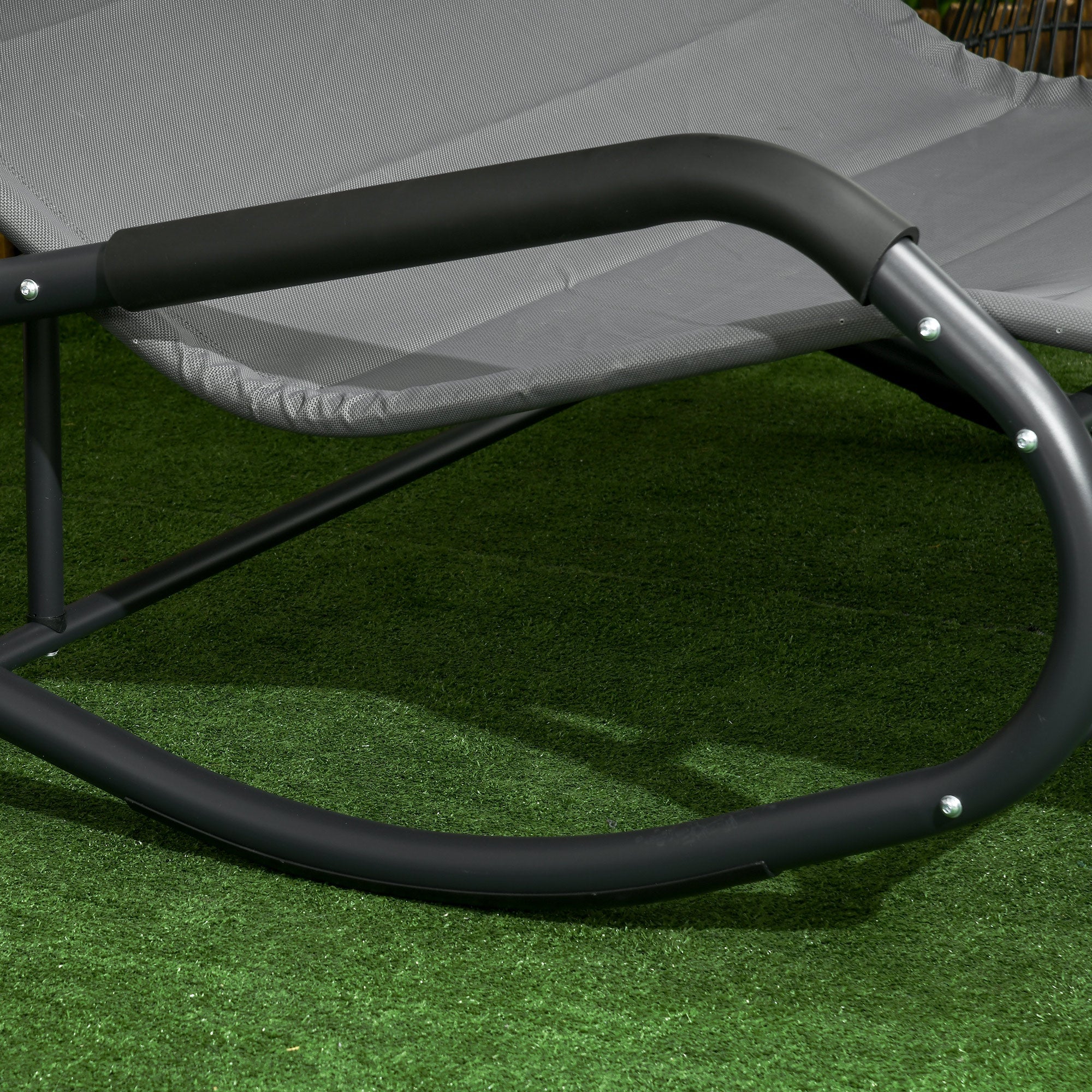 Double Sun Lounger/Rocking Bench with Sunshade, Wheels, 220kg Capacity, for 2 People, Dark Grey