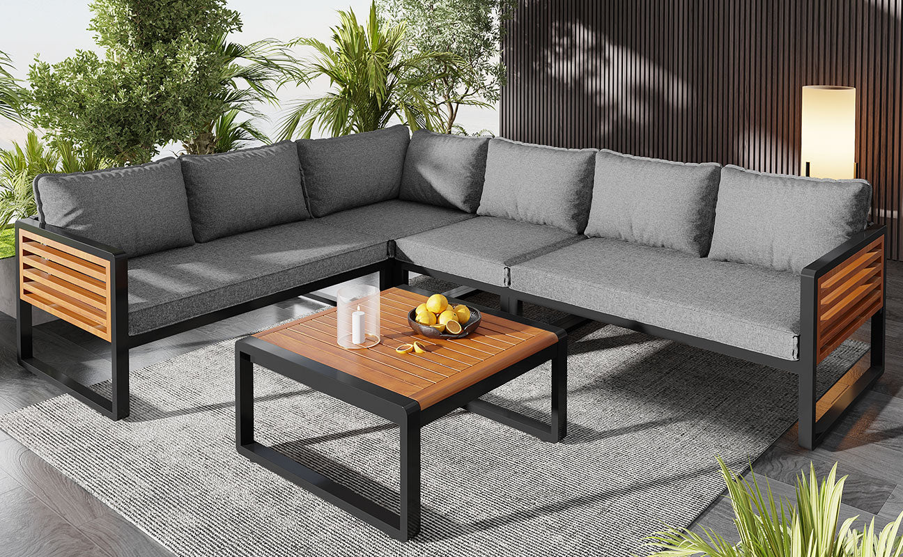 Garden Lounge Set 5-6 Seater Galvanized Iron Frame Wood Armrests