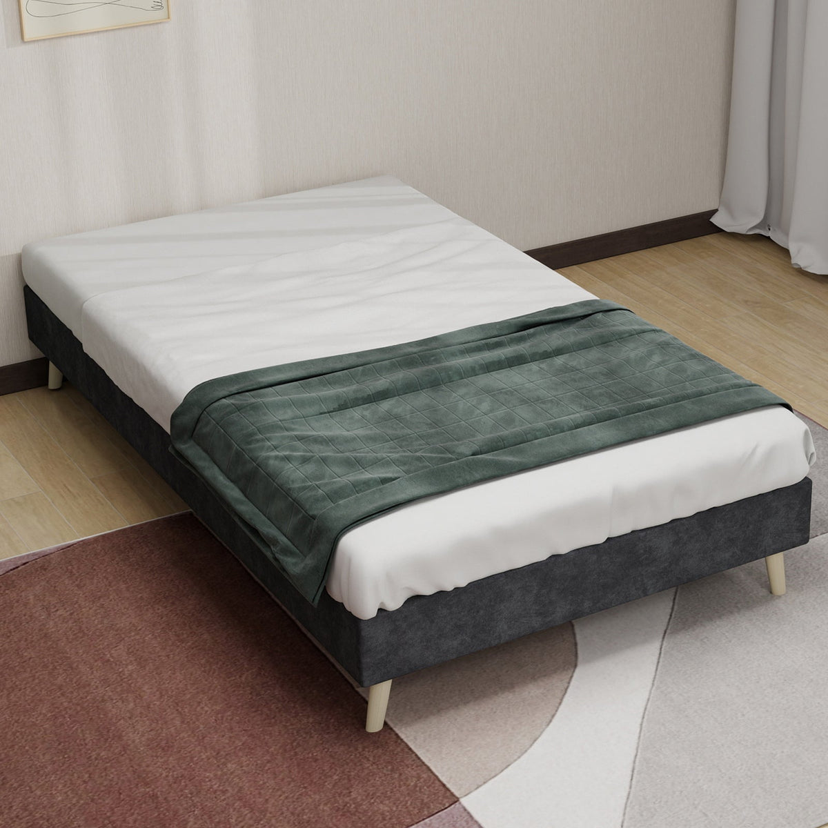 Bed Frame Modern Minimalist 90x200cm Low-Profile Dutch Velvet Grey