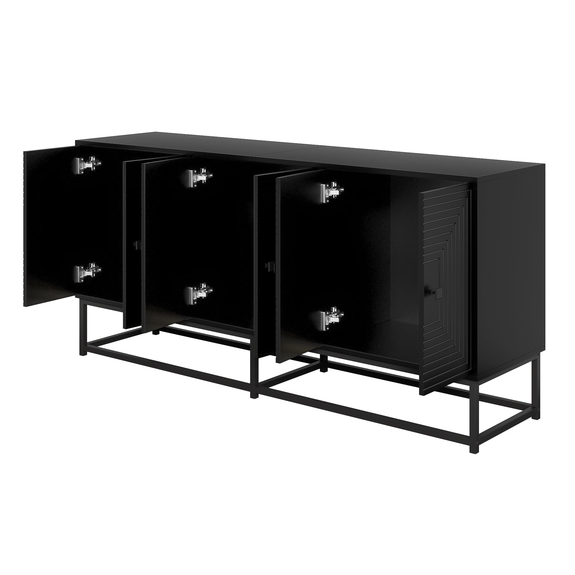 Sideboard Cabinet 3 Double Doors Large Storage Matte Finish - Black