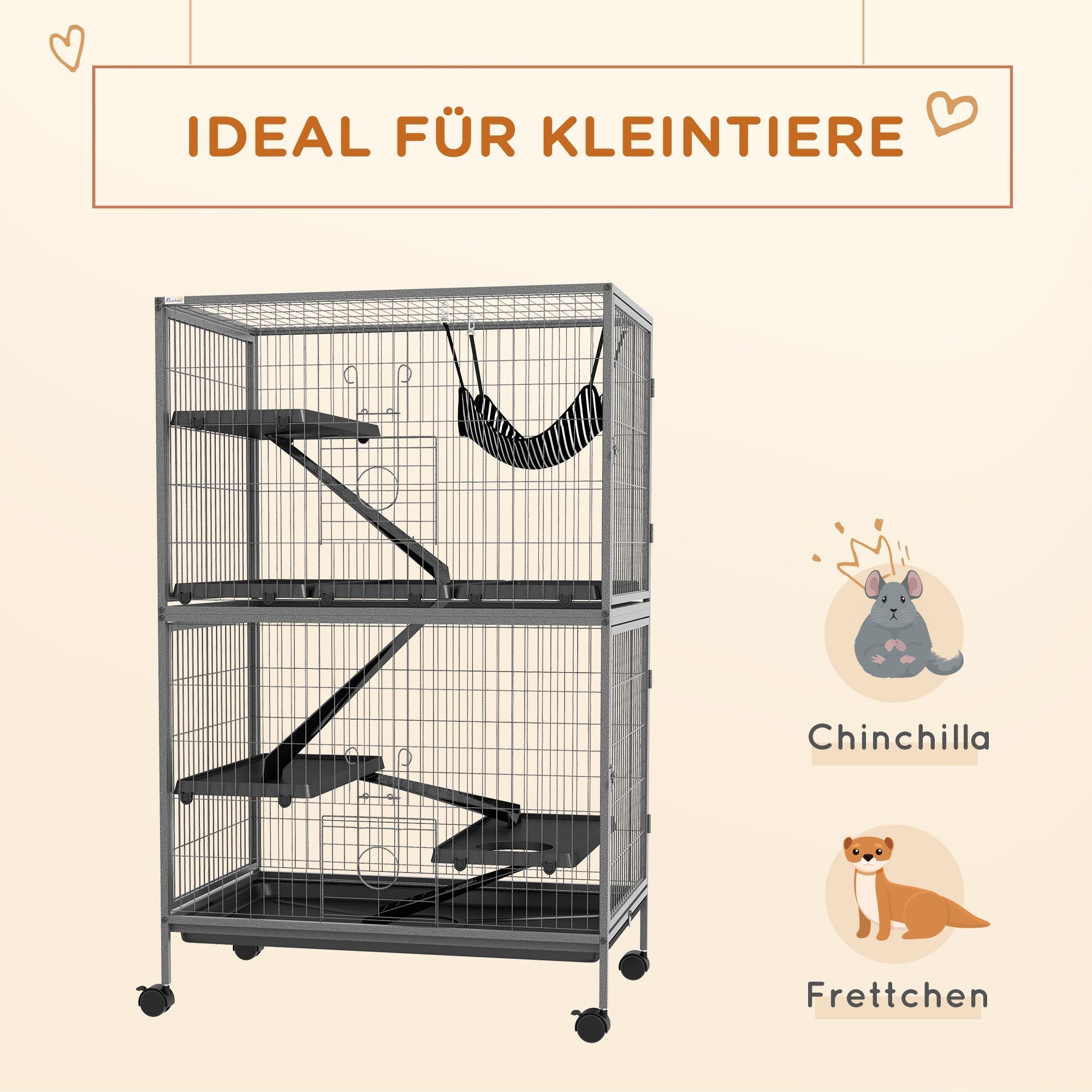 Rodent Cage, Multifunctional 4 Platforms 3 Ramps 4 Doors, Steel Grey Silver Black