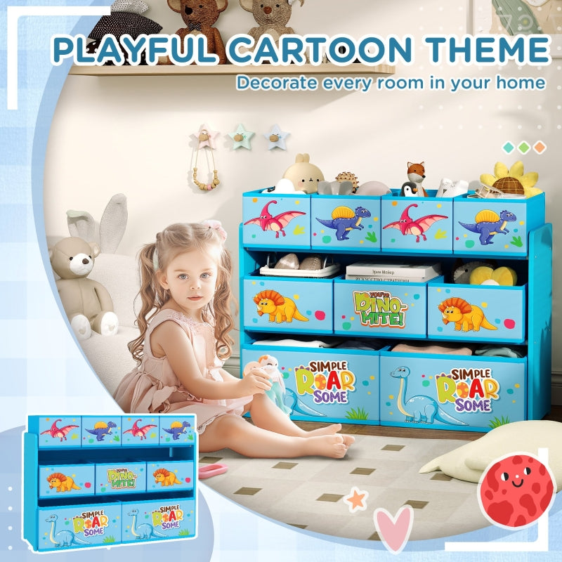 3-Tier Kids Storage Unit with 9 Non-Woven Fabric Boxes, Blue