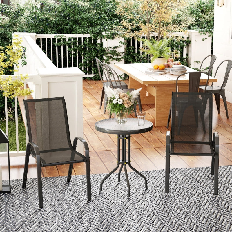 Bistro Set 3-Piece Weatherproof Glass Table Stackable Chairs - Black