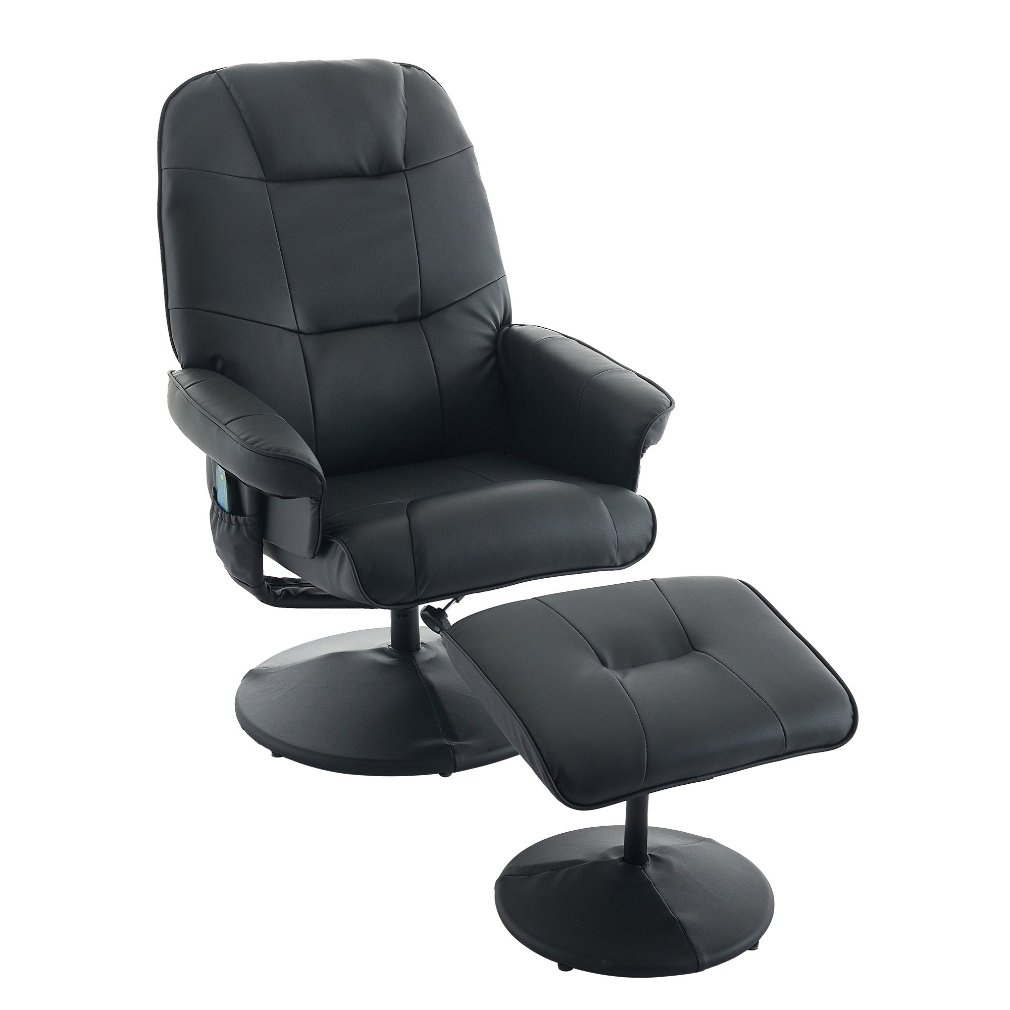 Massage Chair: Reclining, Heating & Stool, 360° Rotation, Black PU Fabric