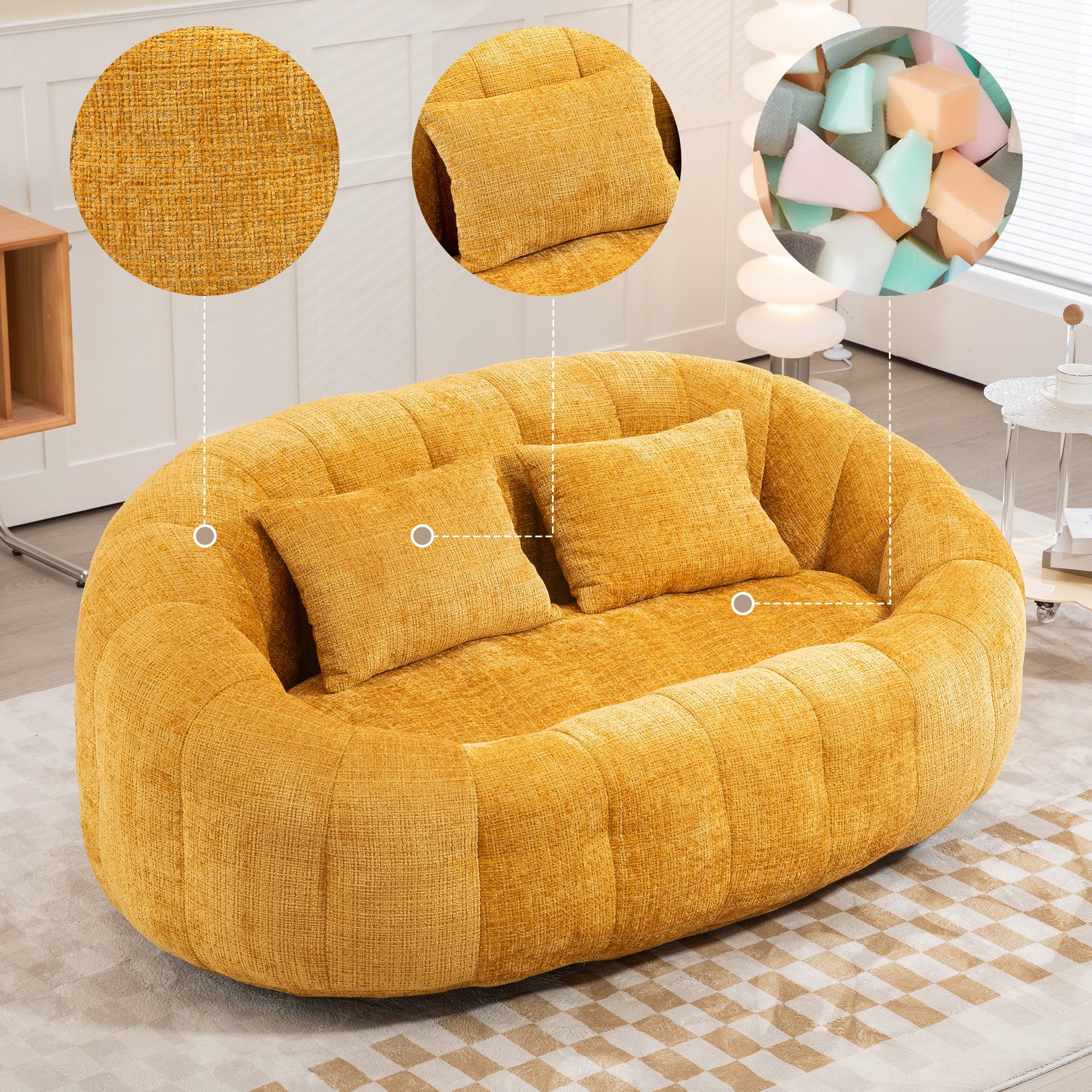 Bean Bag Sofa High Back Comfort Lounger Indoor Outdoor Yellow Chenille