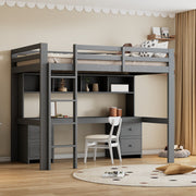 Loft Bed for Children with Desk and Storage, 90x200 cm, Grey
