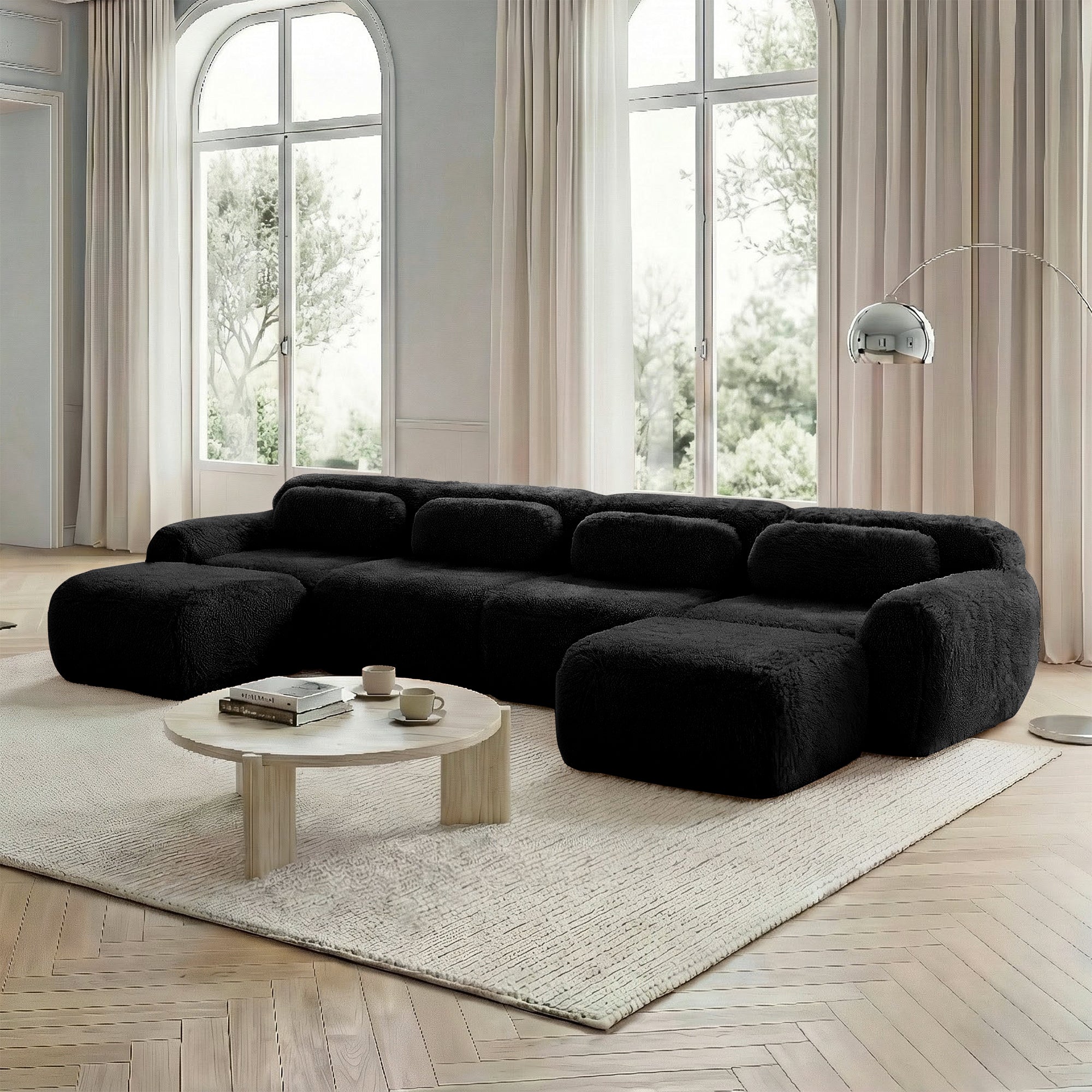 U-shaped Modular Sofa Freely Combinable No Assembly - Plush Black