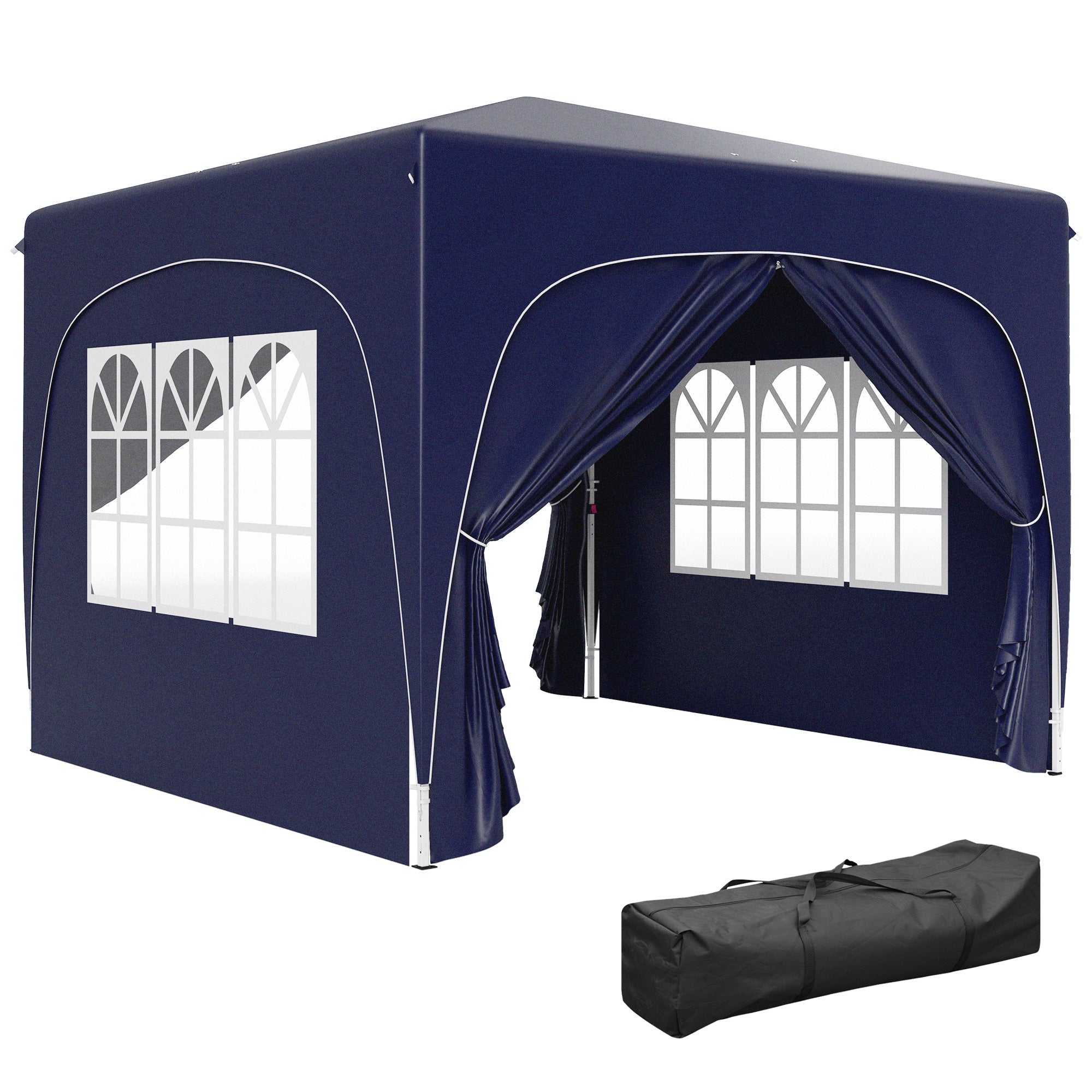 3x3m Gazebo Pop-Up Folding, Water-Repellent, UV 50+, 4 Side Panels, Dark Blue