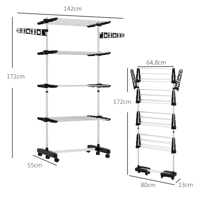 Wäscheständer, 5-stufig, faltbar, Ein-Klick-System, Schwarz + Silber