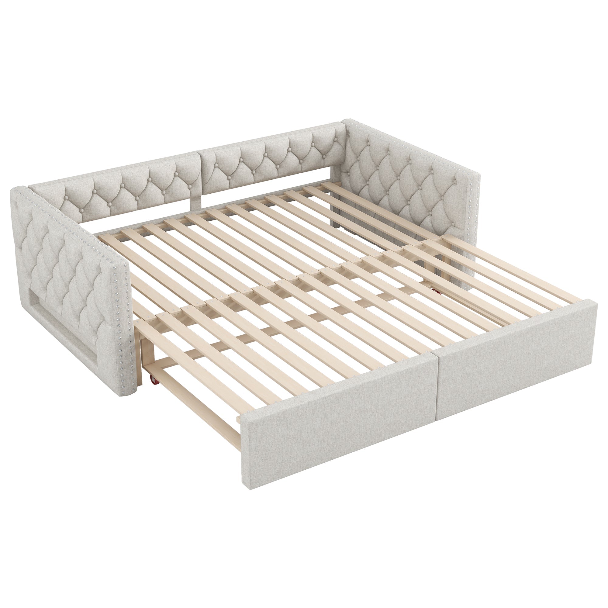 Extendable Daybed 90x200-180x200 Upholstered LED - Beige