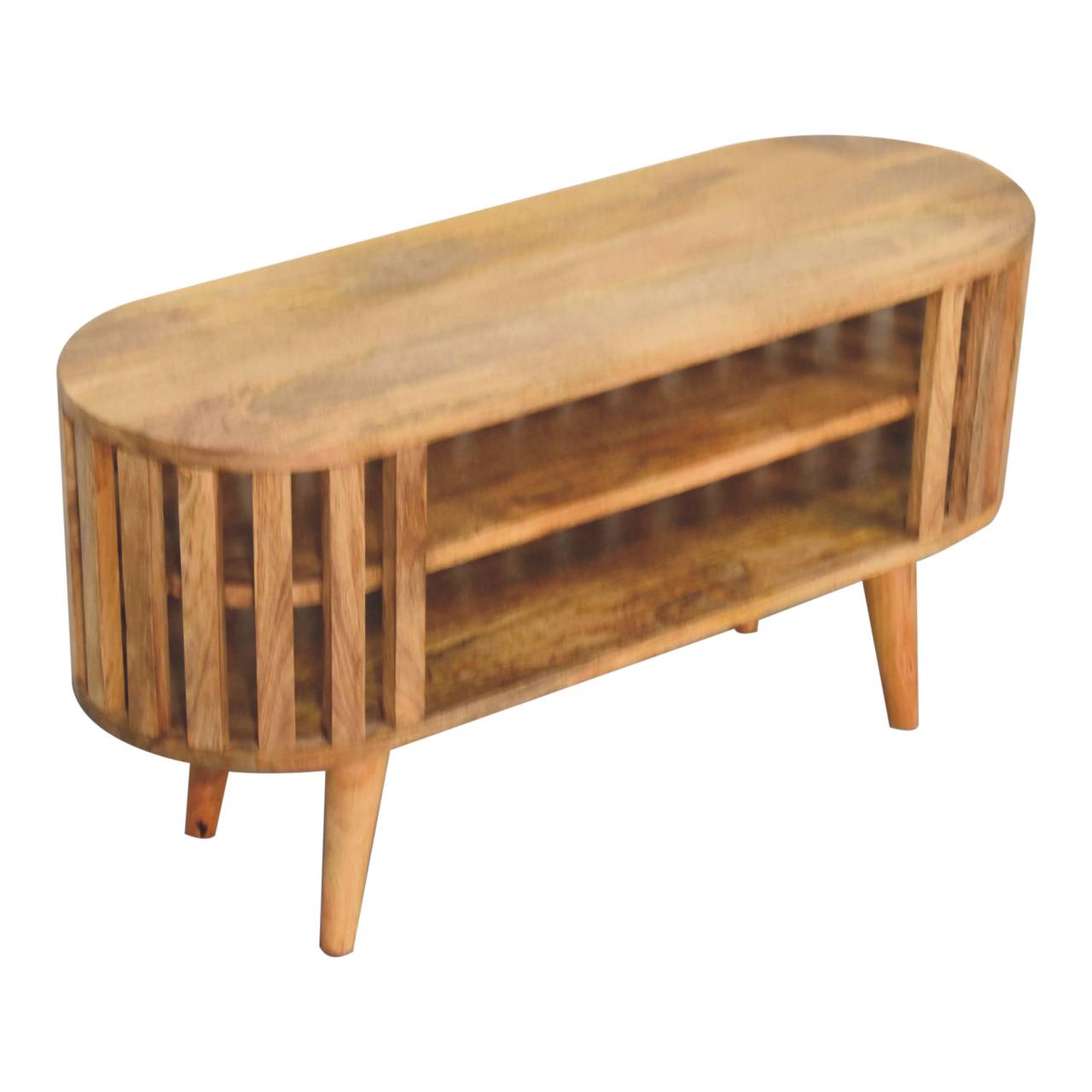 Mini Ariella Media Unit, Solid Mango Wood, Oak-ish Finish