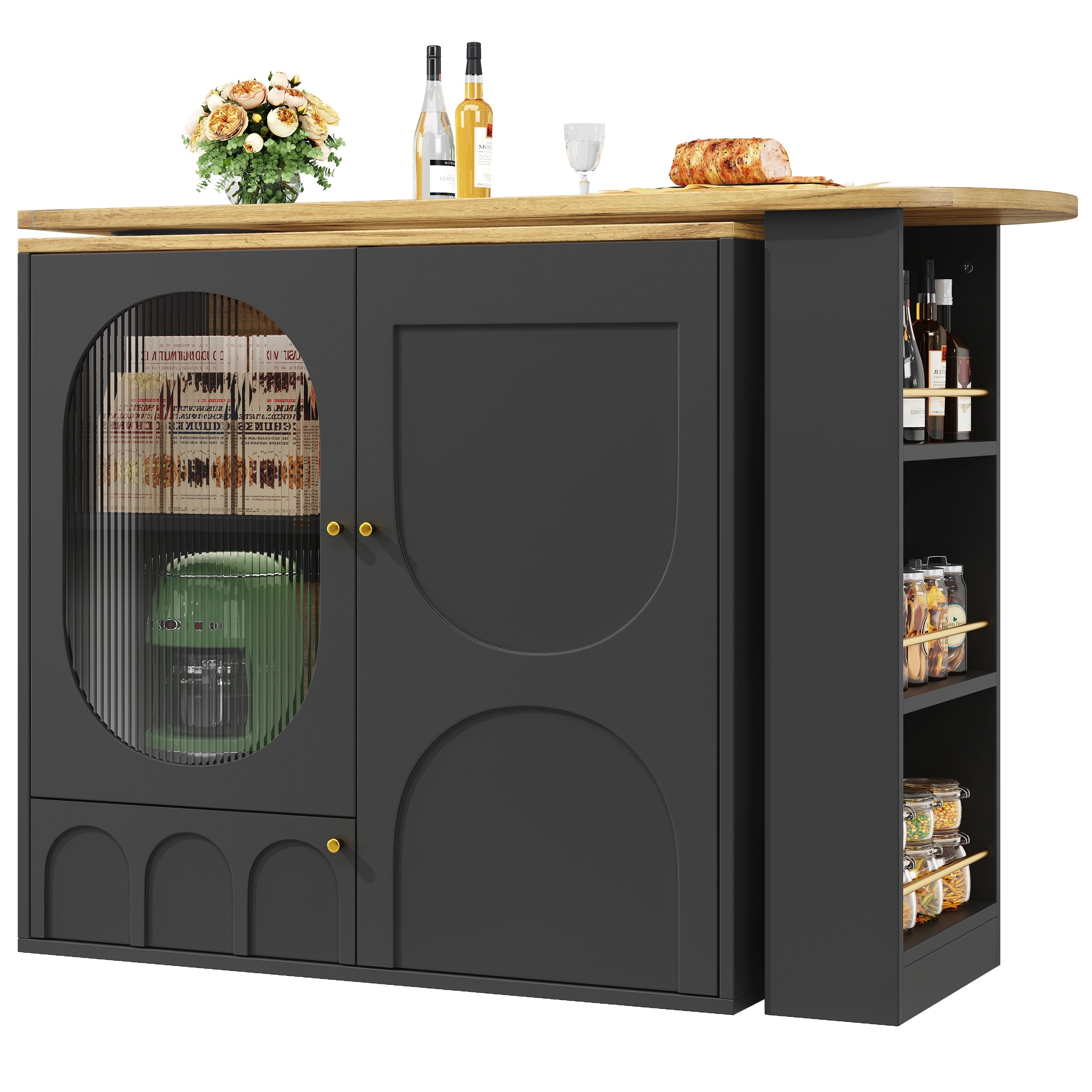 Bar Table 360° Rotating Counter with Storage, White/Black
