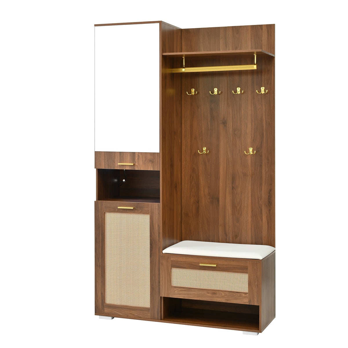 Wardrobe Set Mirror Shoe Cabinet Bench 6 Hooks - 16-Color LED Lighting