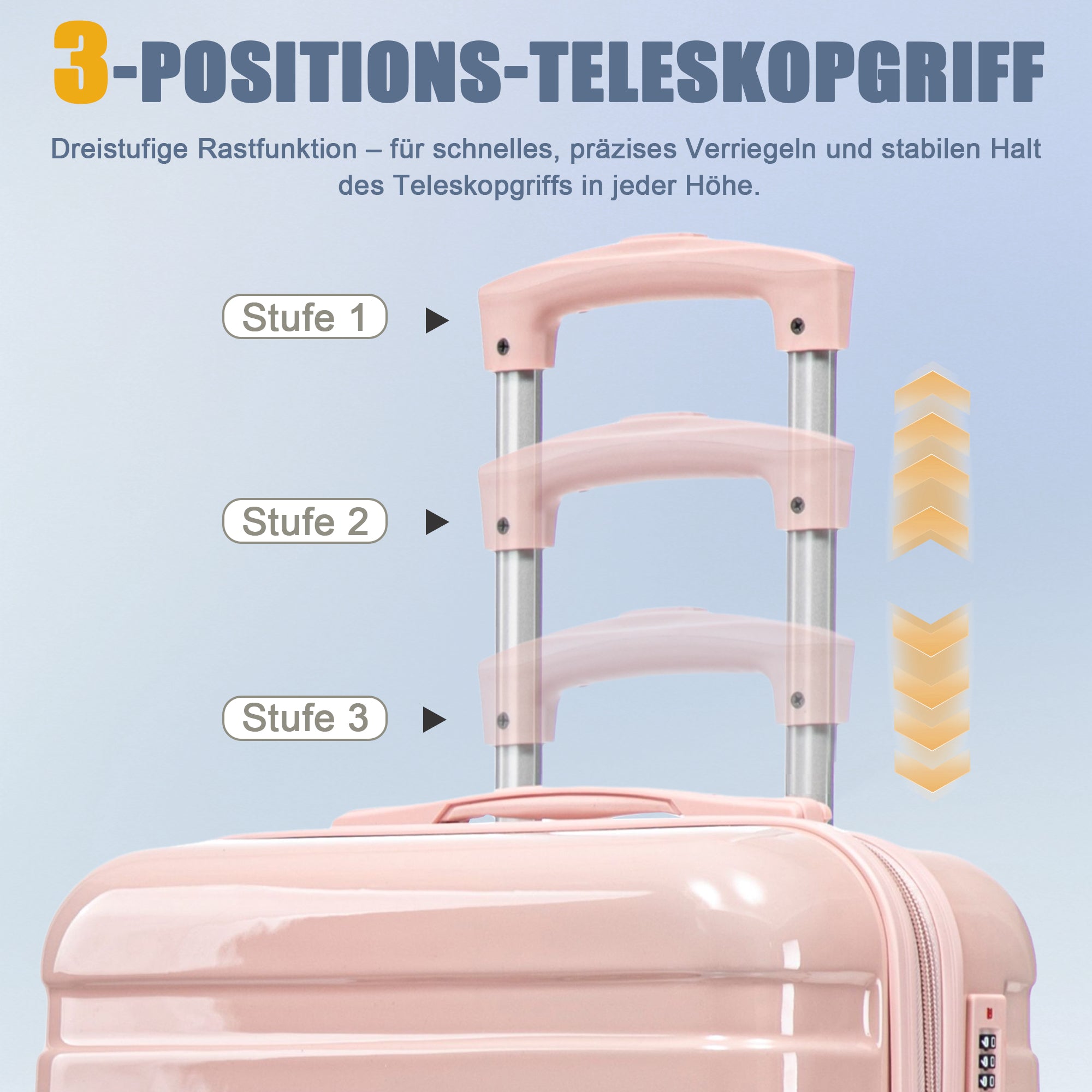 PC Spinner Luggage Set 4-Piece with Combination Lock and Cosmetic Bag - Pink
