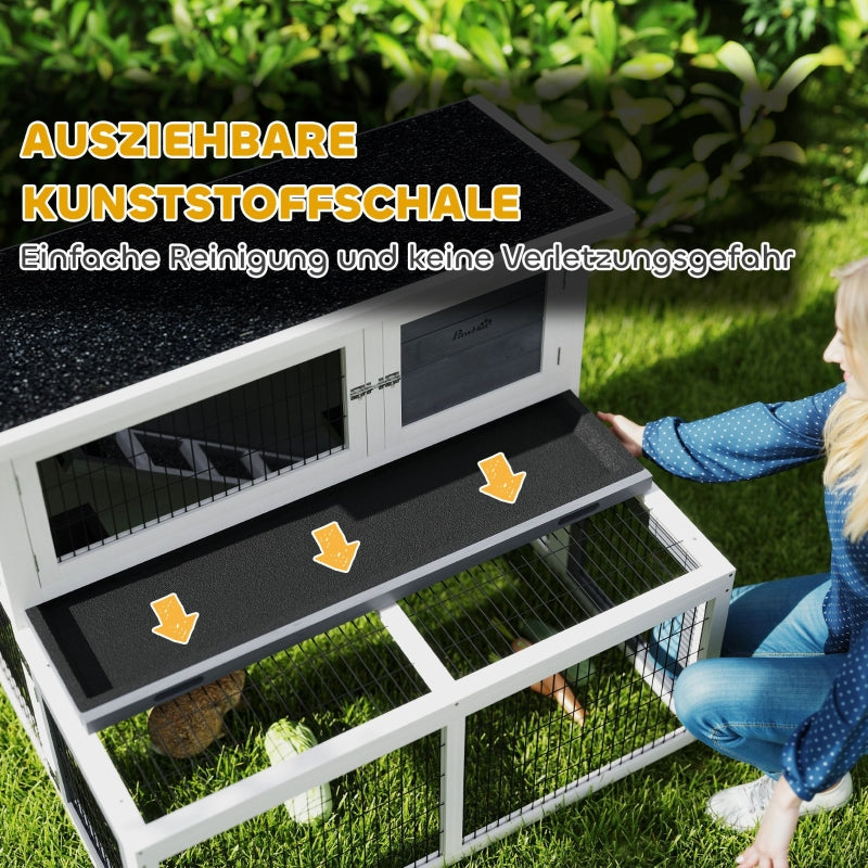 Rabbit Hutch, 2 Levels Foldable Roof Winterproof Solid Wood, Gray