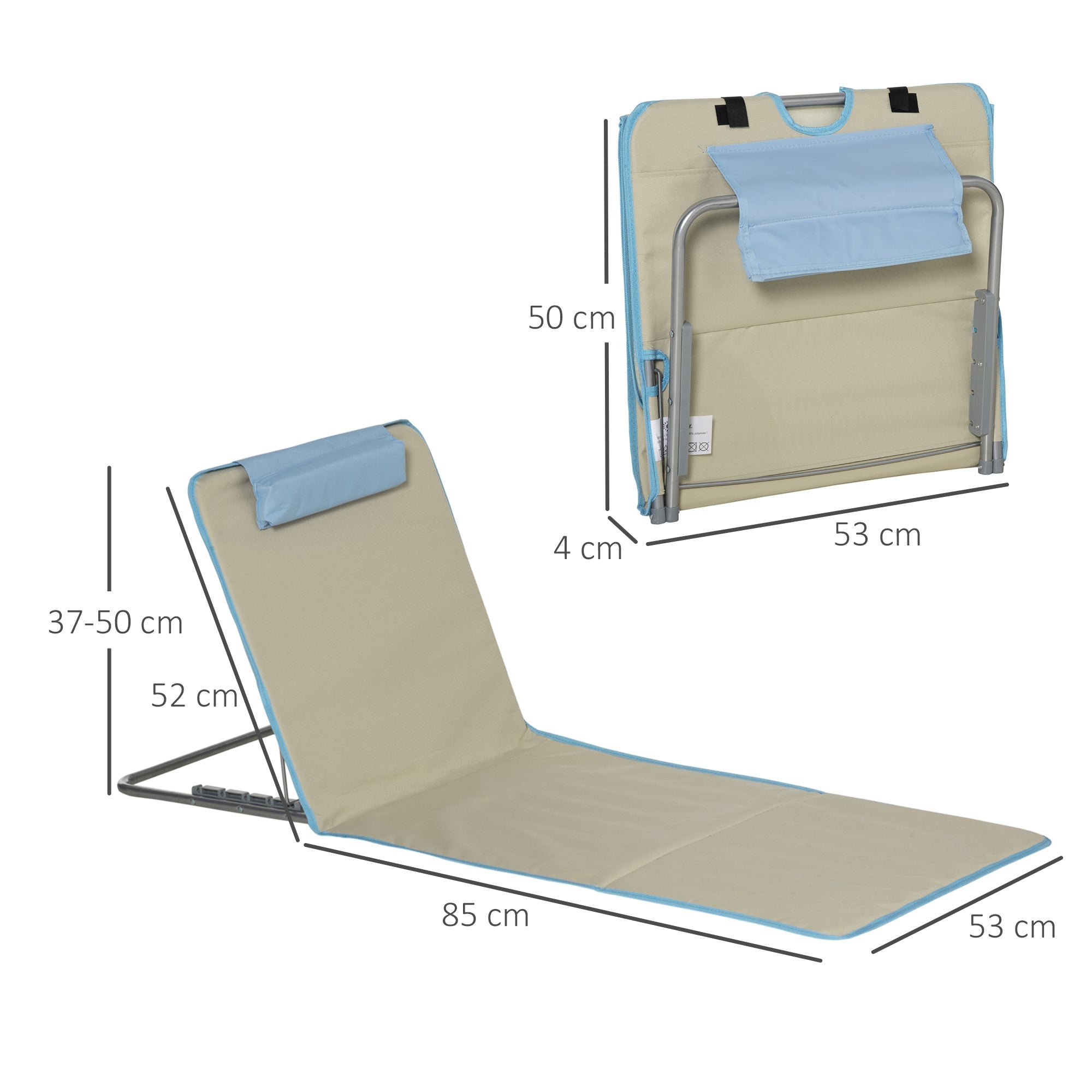 Beach Mat Set of 2 Foldable 5-Level Adjustable Lounger, Steel Beige