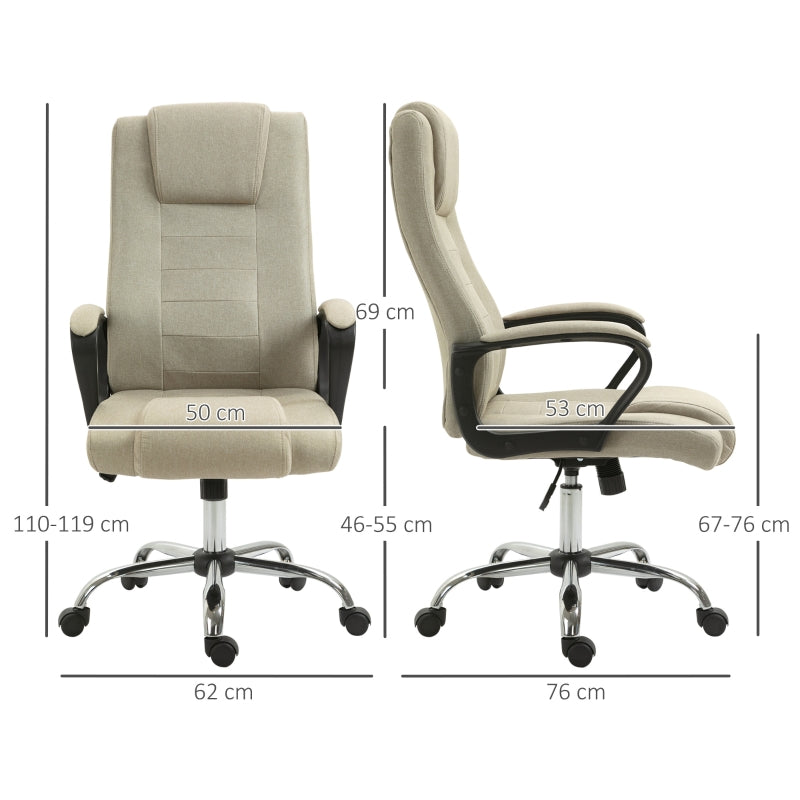 Vinsetto Office Chair, Height-Adjustable Rocking with 5 Castors, Beige Linen